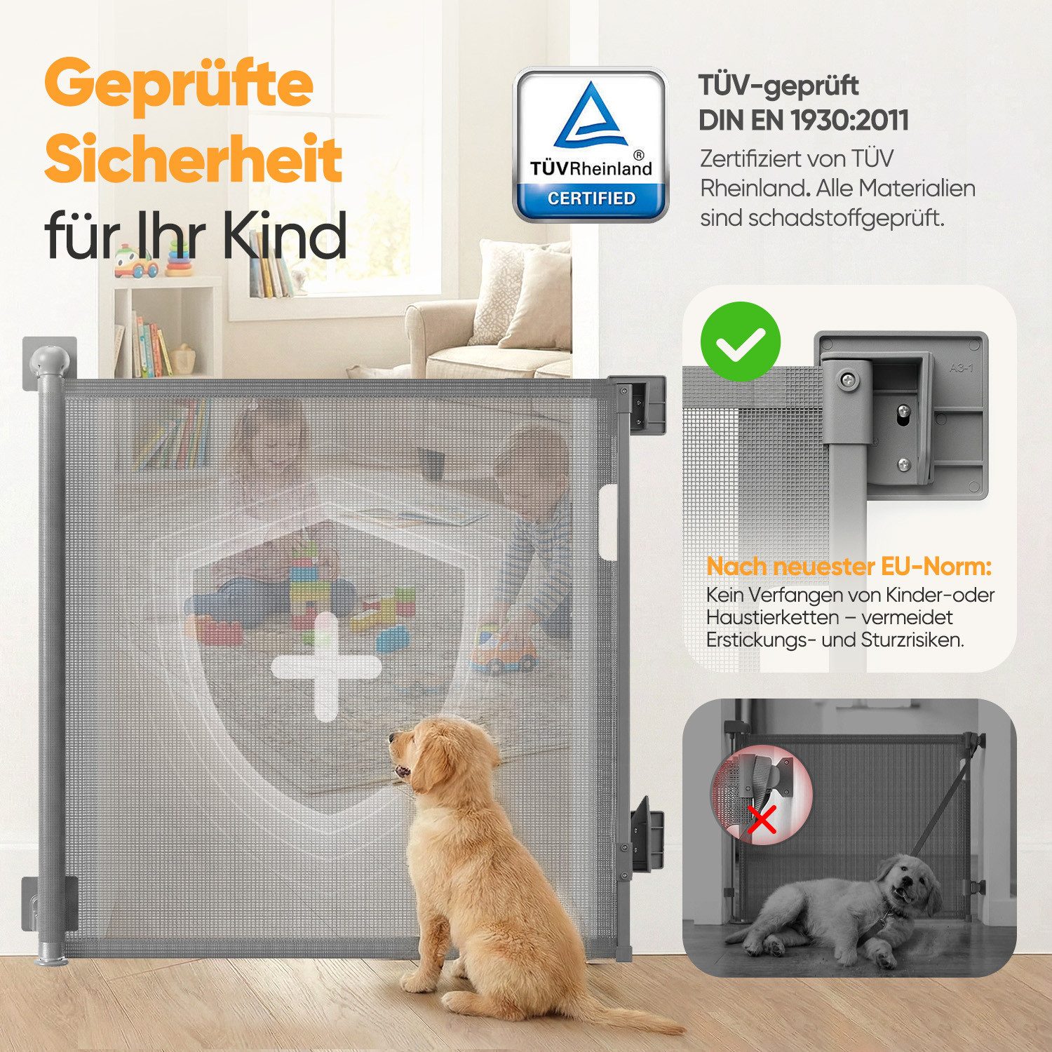 Sekey Treppenschutzgitter Treppenschutzgitter ausziehbar Absperrgitter Hund Kinder Schutzgitter (2 St), 0–150 cm, Grau ohne Bohren geeignet für den Innen- und Außenbereich