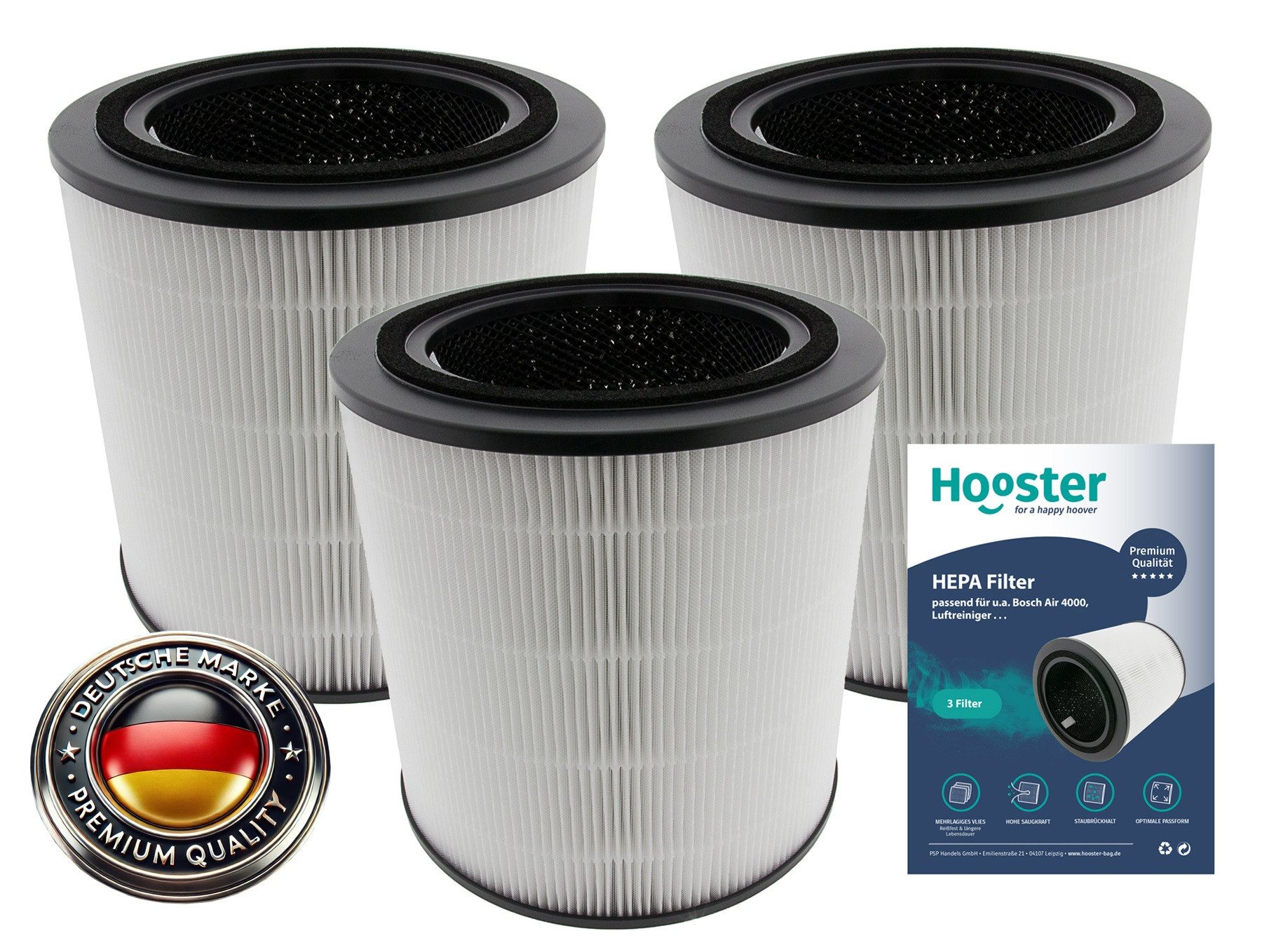 Hooster Luftfilter 3er Set Filter kompatibel mit Bosch Air 4000 Luftreiniger, 3in1 HEPA/Aktivkohle Filter für eine optimale Luftreinigung