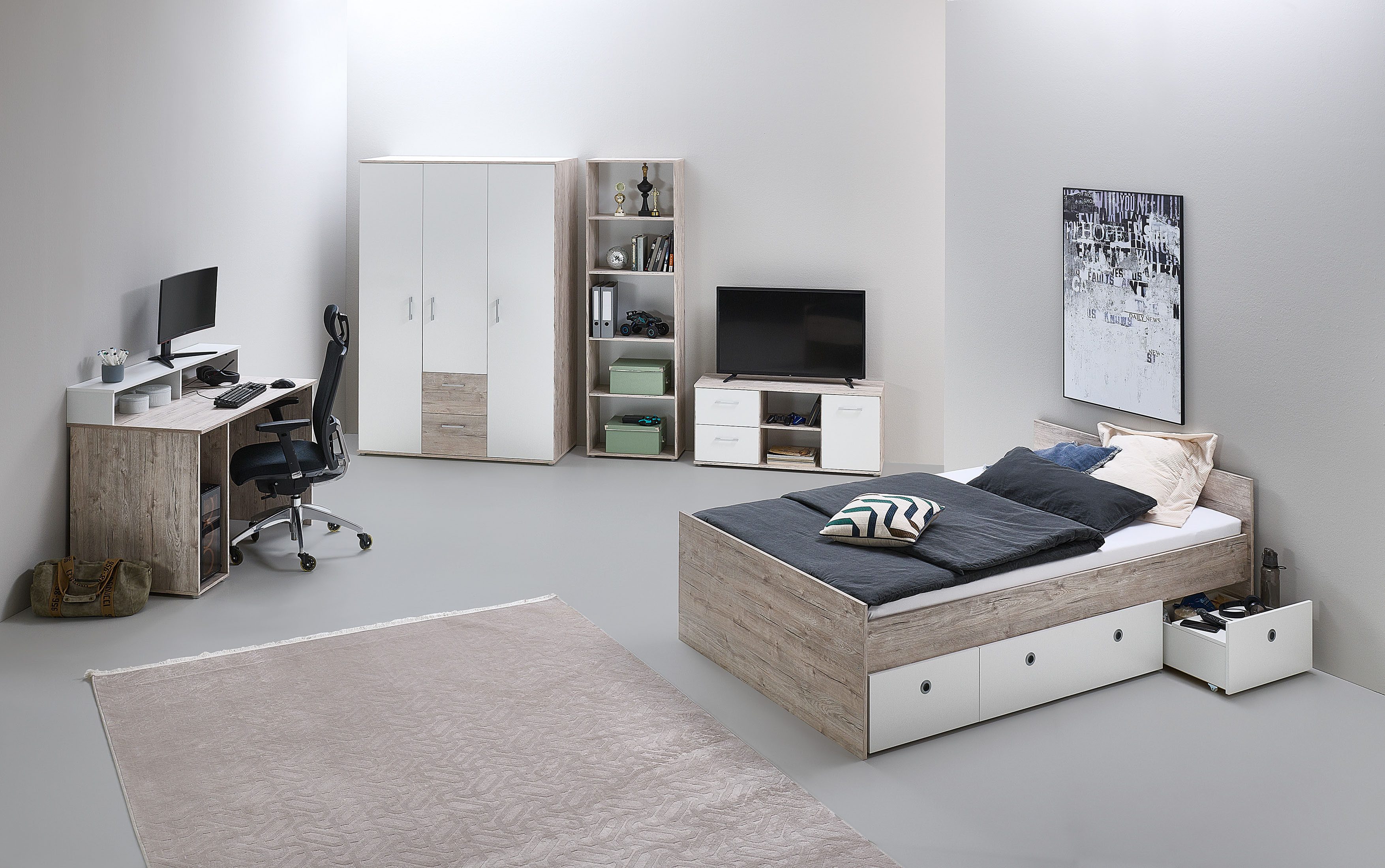 OTTO home Stauraumbett Jugendbett »Rieke« 120 x 200 cm (1-tlg), Jugendbett 120 x 200 cm inkl. Rollkästen
