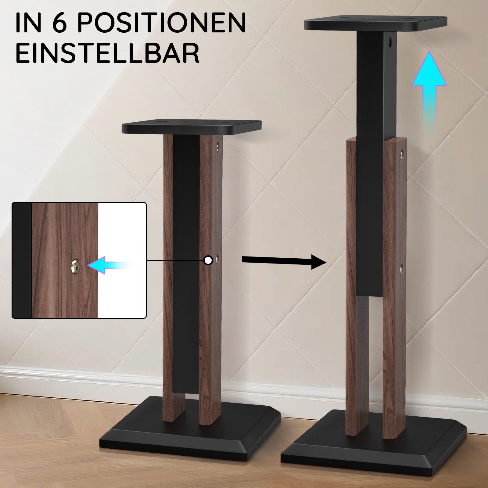 XERSEK Lautsprecherständer 2 Holz Standfüße Boxenständer 65-85cm Ständer für Lautsprecherboxen, (2-tlg., Höhenverstellbar, von 4 bis 10 Zoll, 20kg Tragkraf)