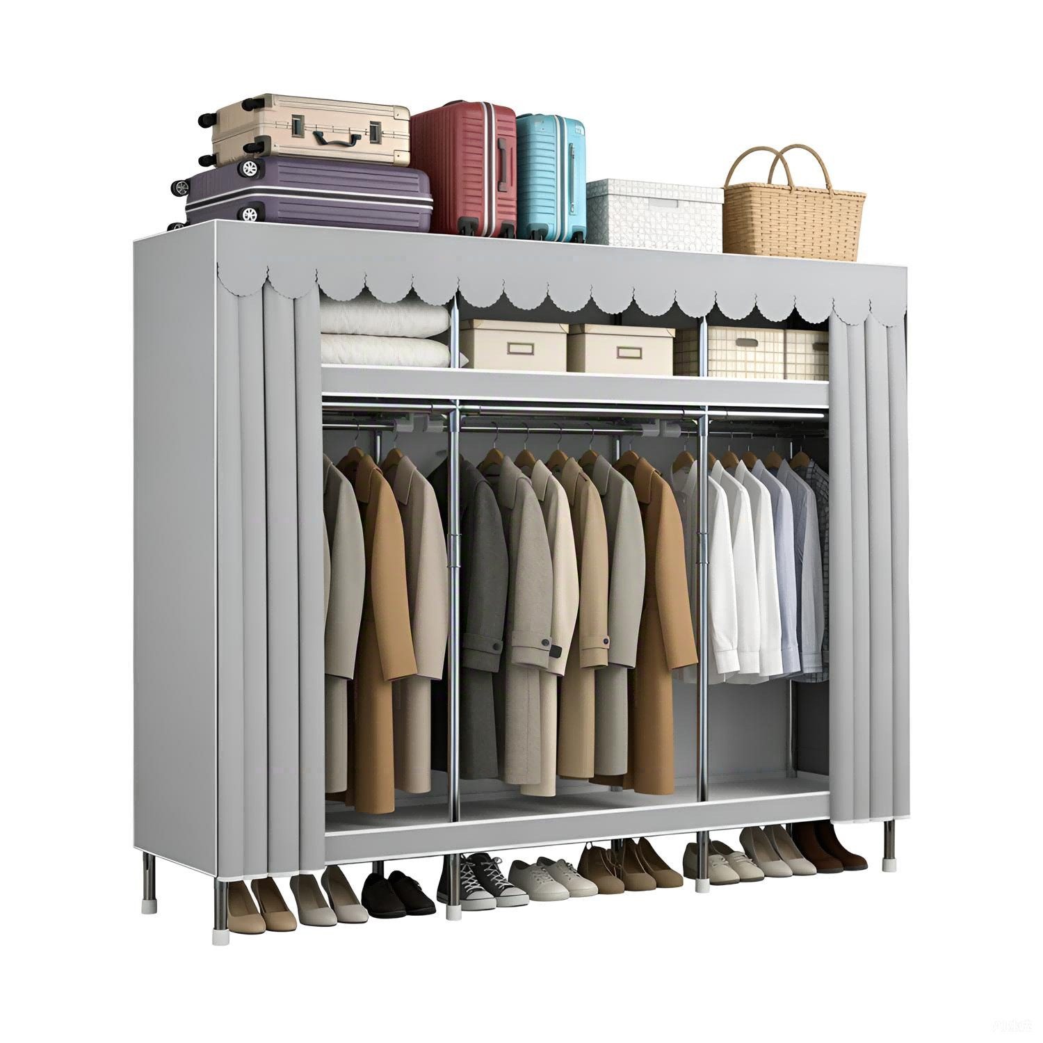 Toomoke Stoffschrank Stoffschrank Kleiderschrank 170 × 130 × 45 cm (Faltschrank mit Überzug aus Vliesstoff, Kleiderstange) Metall, Staubschutz, leicht aufzubauen