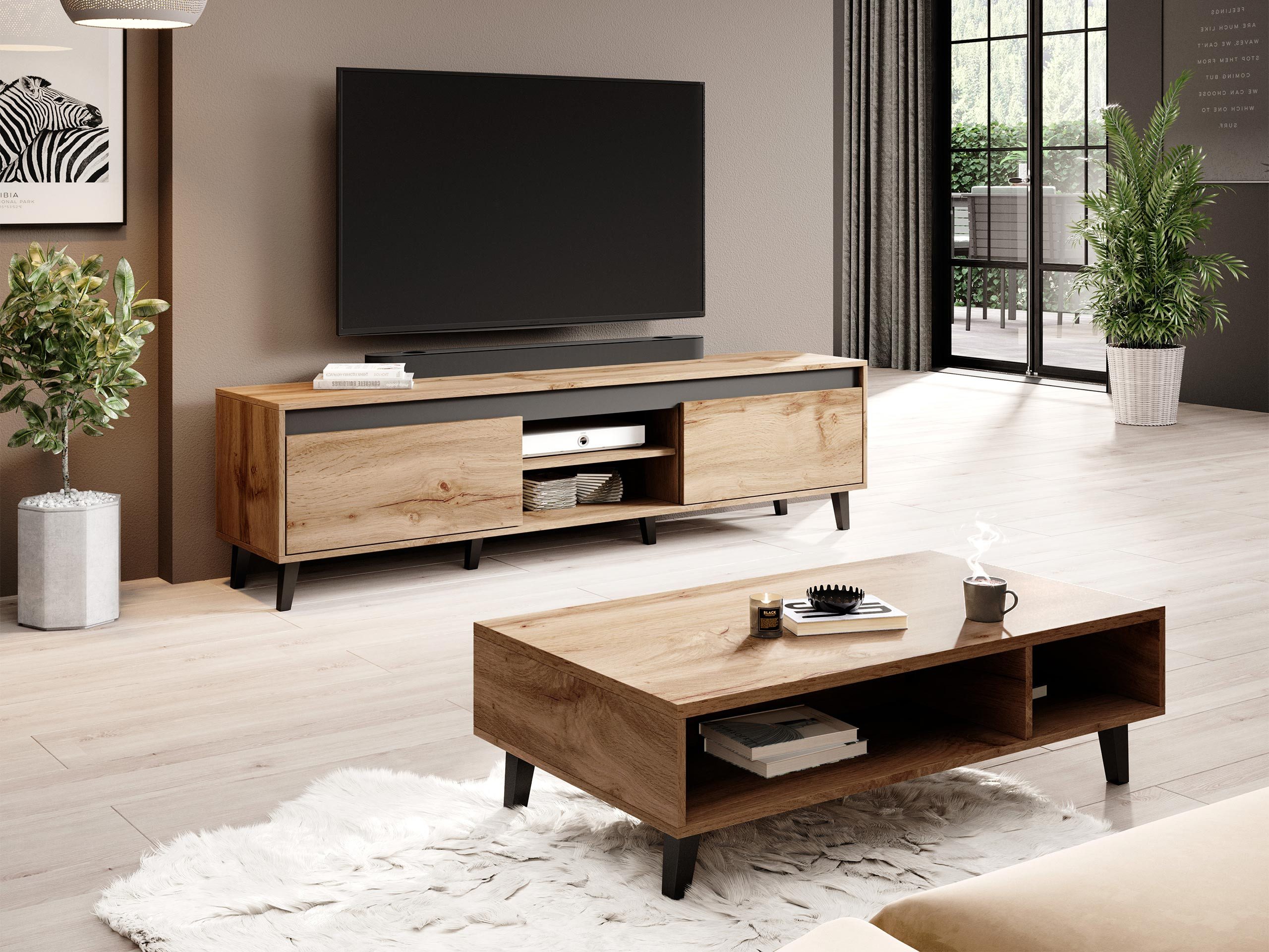 MIRJAN24 Wohnzimmer-Set Nord II, (2er-Set, Kommode, TV-Lowboard), Holz-Optik, 12 cm füße