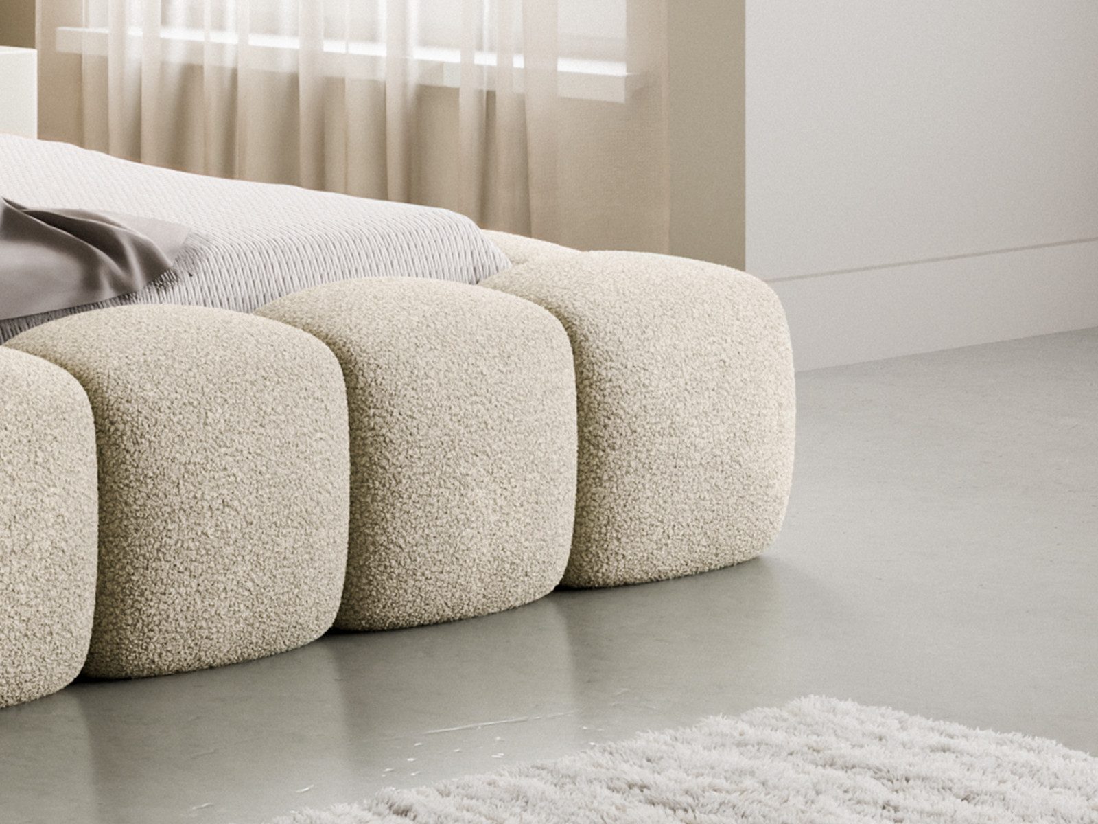 Compleo Polsterbett BIZU BUBBLE bouclé, Designerbett 140/160/180/200x200, MADE IN EU, Weiche Formen, hochwertige Materialien für Komfort wie auf Wolke – Bild 5 von 5