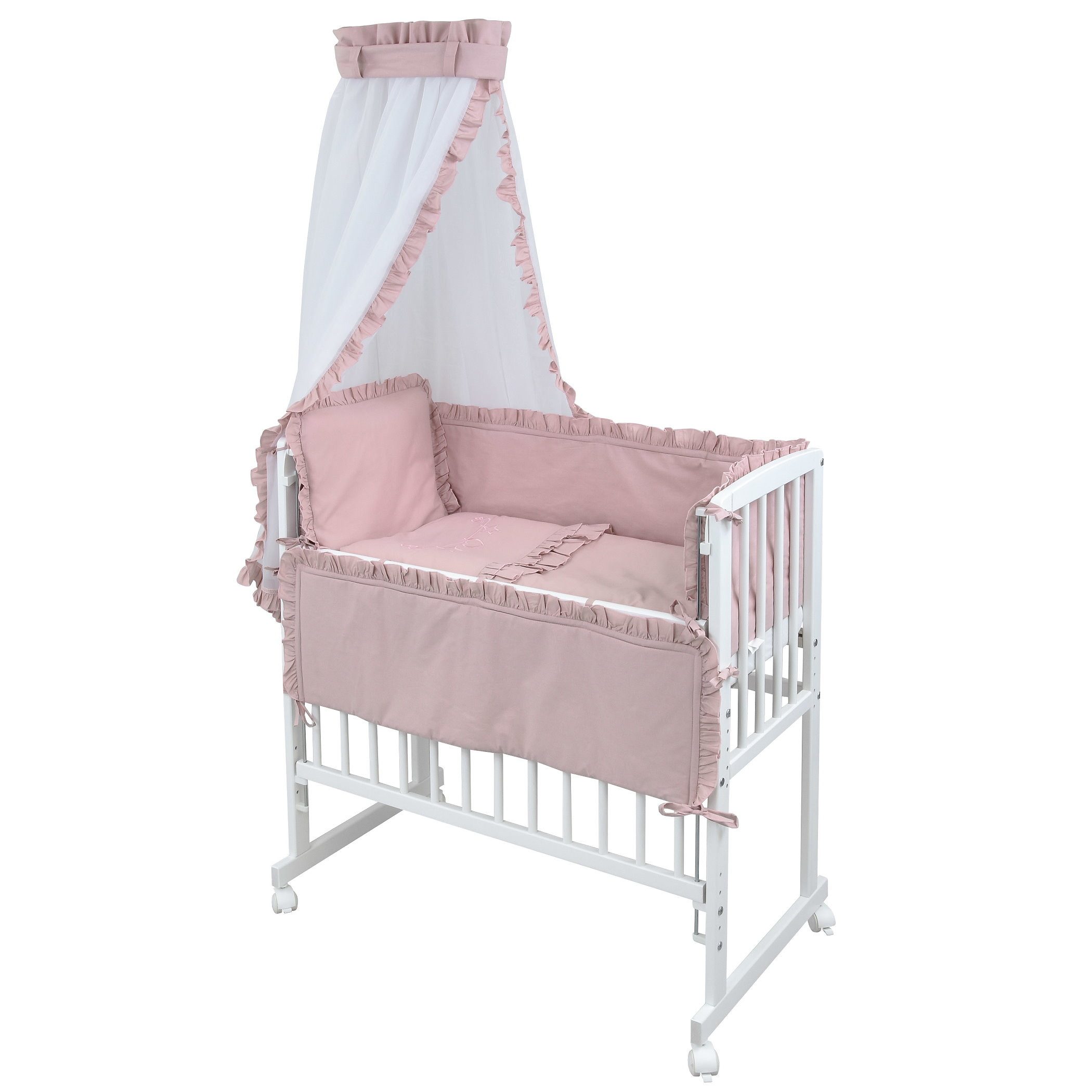 Baby-Delux Beistellbett Babybett Royal Rosa Rüsche, Stillbett 90x40 weiß höhenverstellbar, Matratze inkl. komplett Set