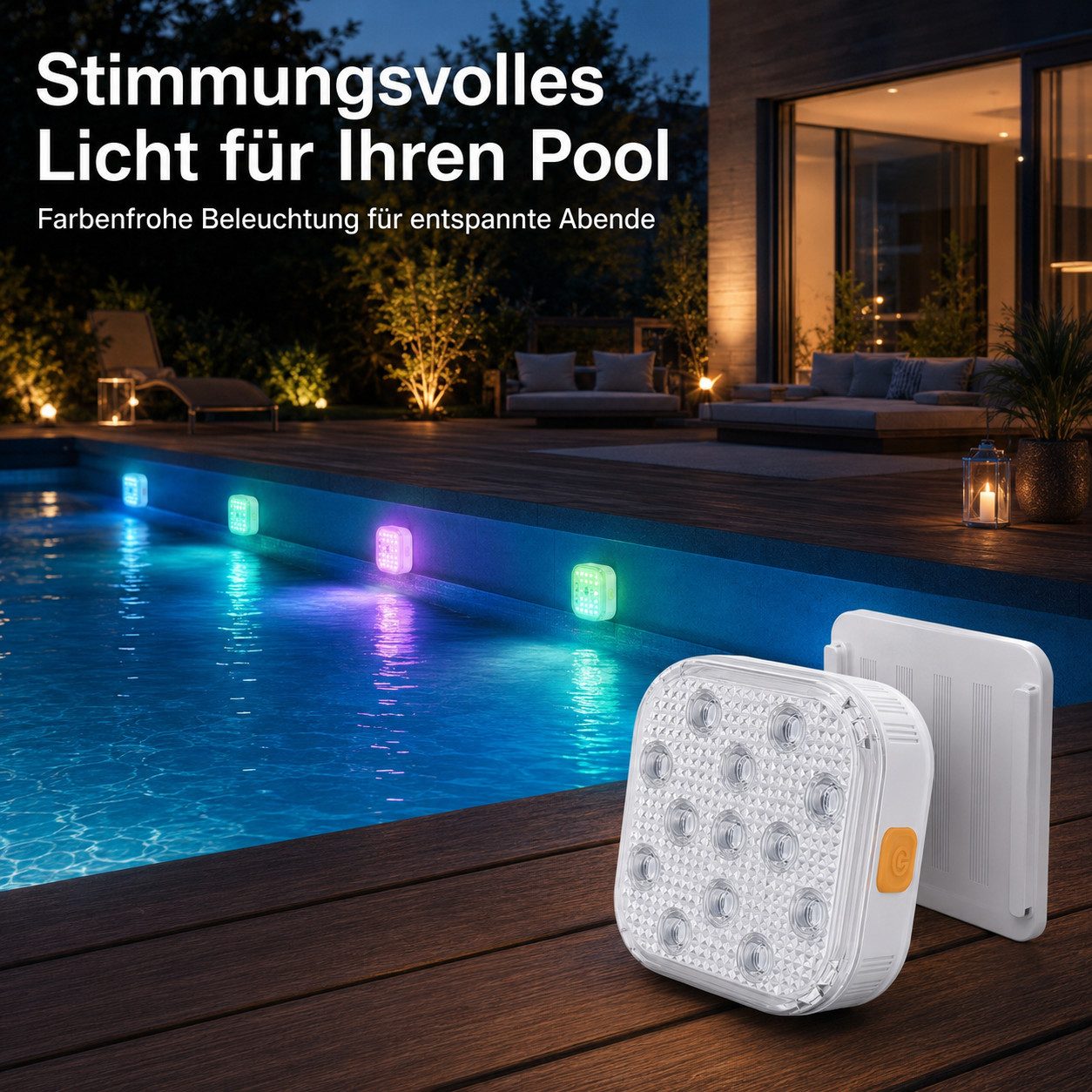 Tekoo Pool-Lampe LED Poollicht IP68, RGB Unterwasserbeleuchtung mit Fernbedienung, LED fest integriert, RGB-Farbwechsel, Mehrfarbig, IP68 wasserdicht, RGB-Farbwechsel