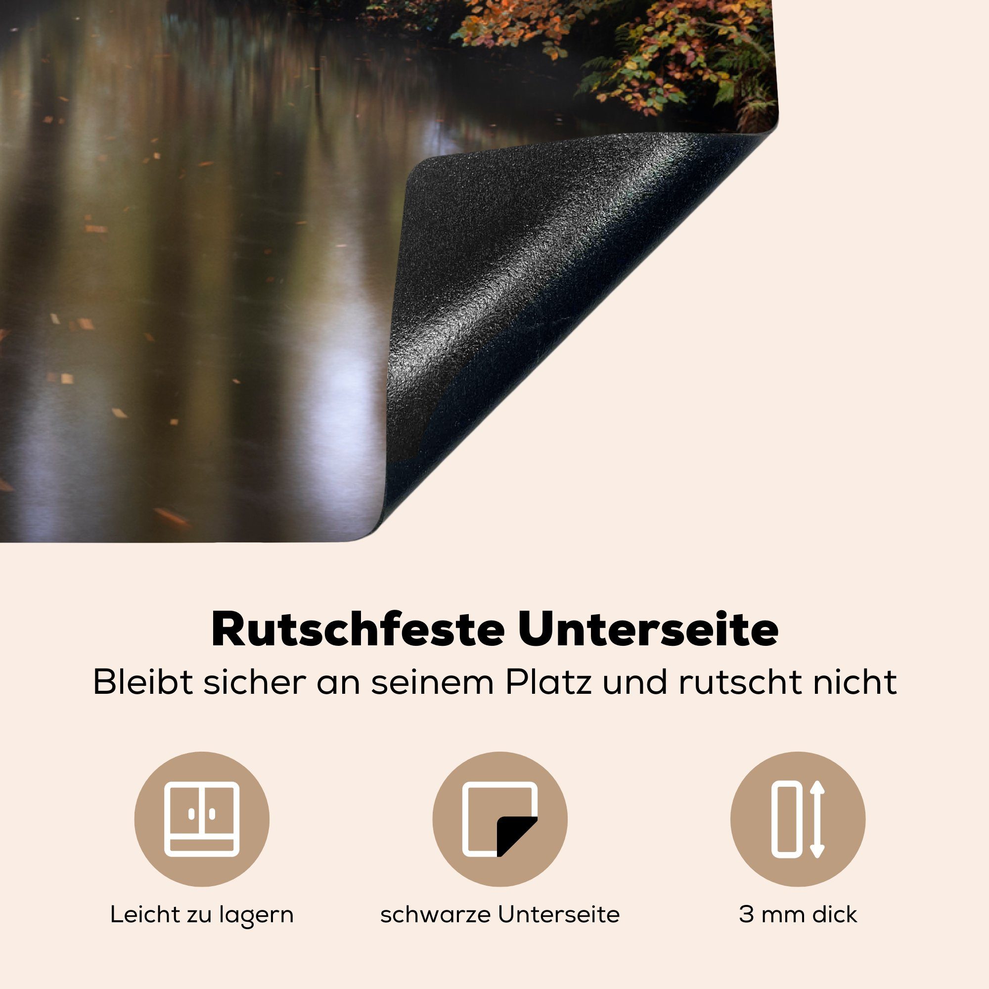 Herdblende-/Abdeckplatte Ceranfeldabdeckung Schutz - cm, Induktionskochfeld tlg), Fluss Herbst für - (1 81x52 die MuchoWow Vinyl, Wald, küche,