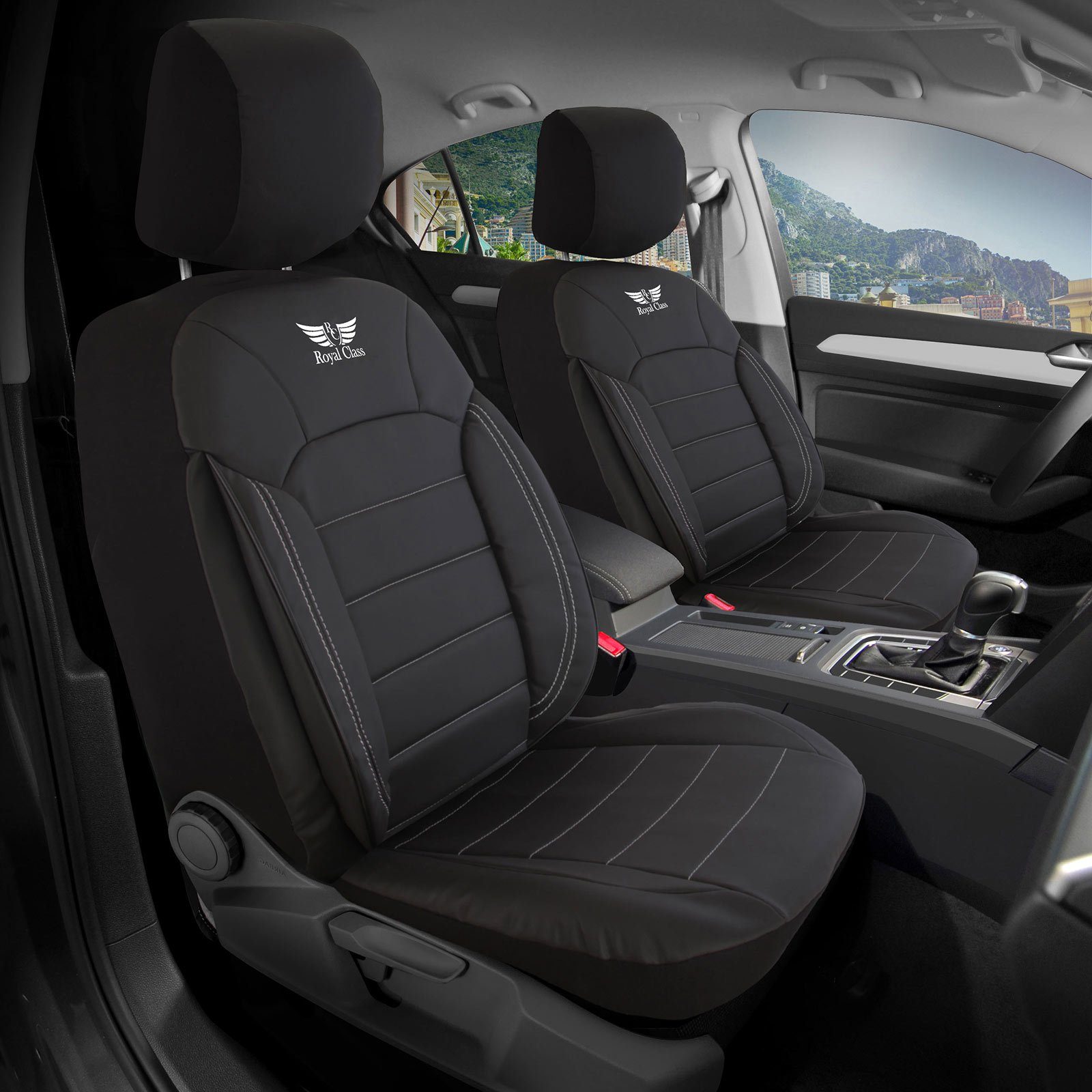 RoyalClass® Autositzbezug Sitzbezüge passend für für Audi A1 (Schwarz-Weiß), Set | Autositzbezüge
