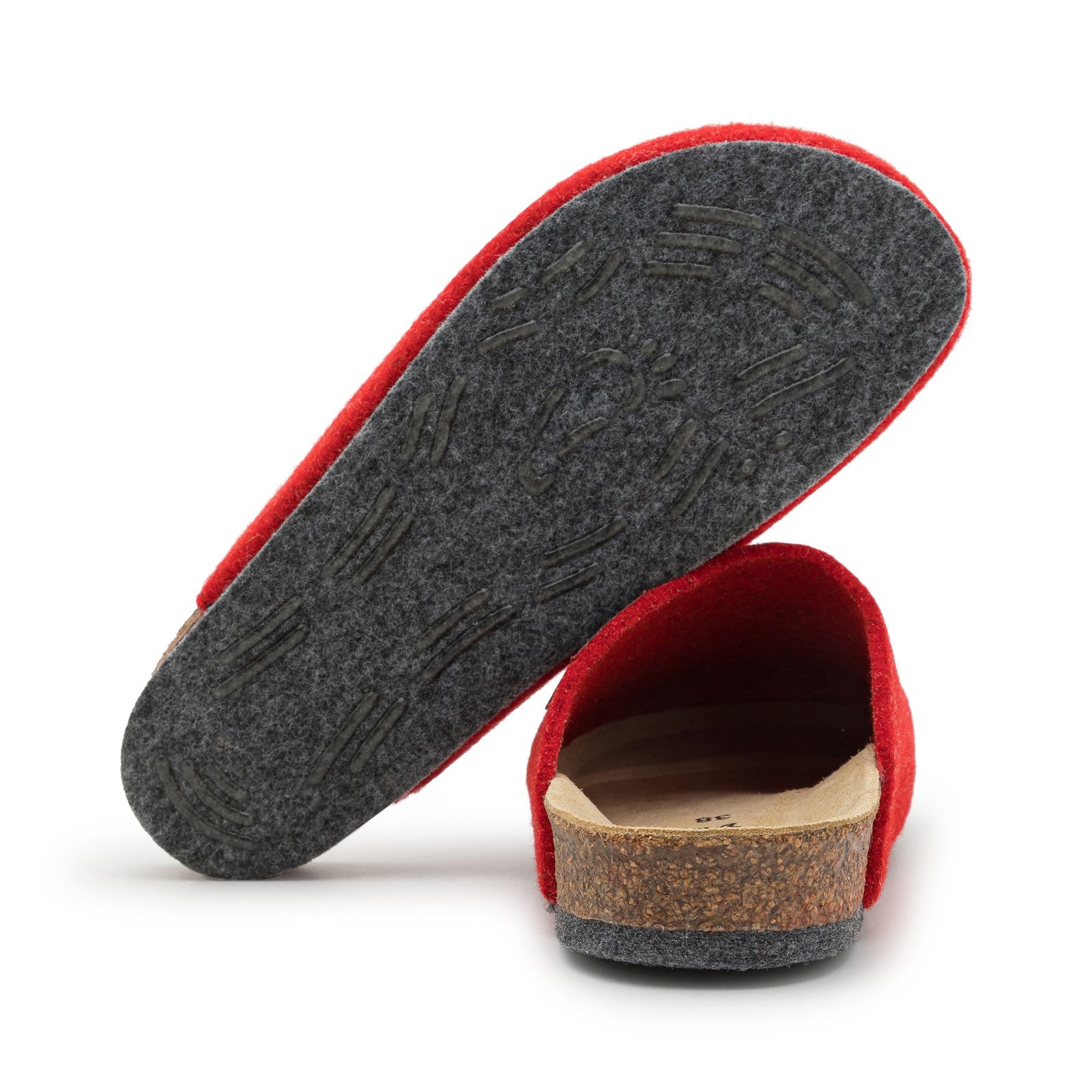 Pantoffelmann Bio Filzclog mit Korkfußbett ABS-Filzsohle Herren Damen Filz Pantoffel Hausschuh (1 Paar) hoher Tragekomfort, angenehme Passform