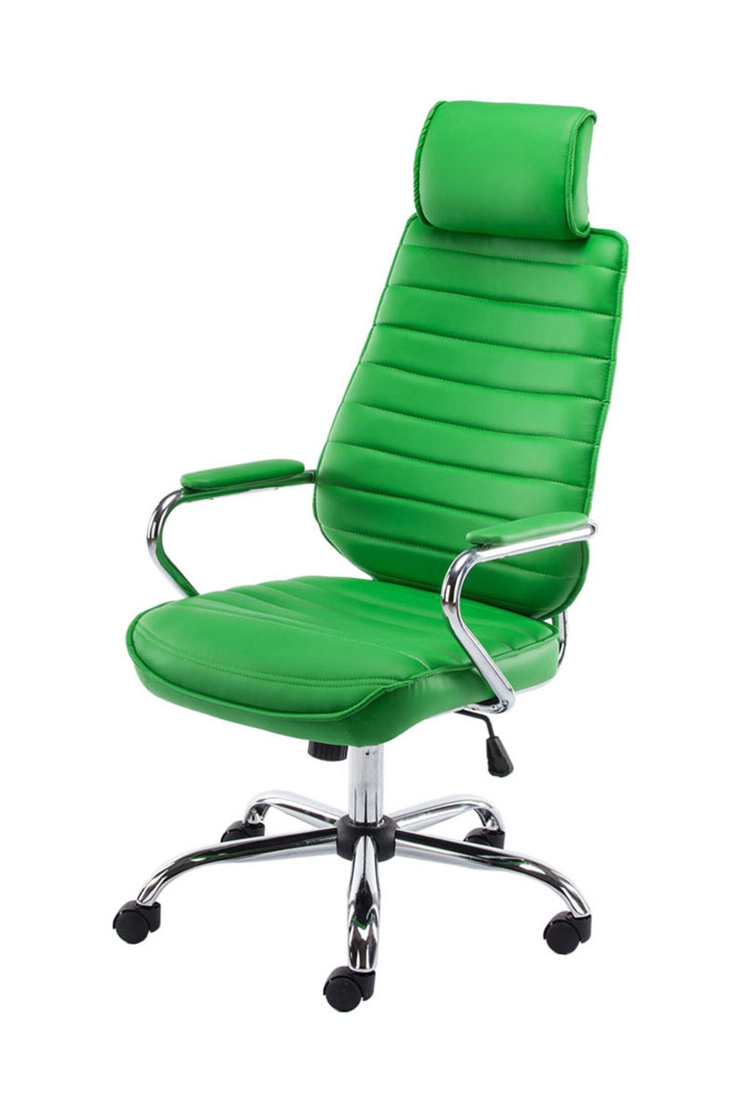 TPFLiving Bürostuhl Rocket V2 mit bequemer Rückenlehne - höhenverstellbar und 360° drehbar (Schreibtischstuhl, Drehstuhl, Chefsessel, Bürostuhl XXL), Gestell: Metall chrom - Sitz: Kunstleder grün