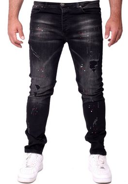 Reslad Destroyed-Jeans Reslad Jeans Herren Color-Splashes Stretch Denim Destroyed Jeanshose Destroyed Jeanshose Männer-Hose Slim Fit