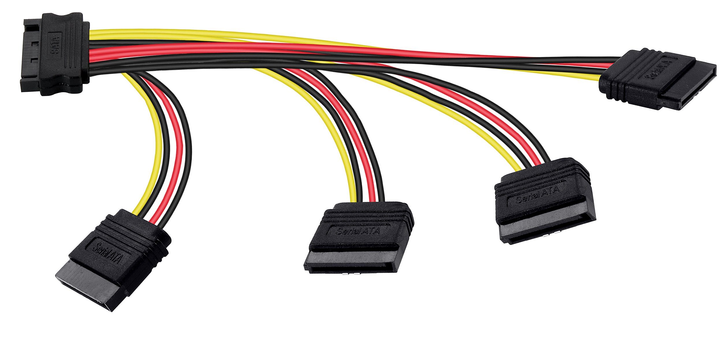 Poppstar SATA Kabel gerade/gerade SSD, HDD, Festplatte, auf Stecker Stromkabel, (4-18-22-26,5cm) 14/18/22/25cm Stromkabel (m) Motherboard 4x Verteiler für Sata Adapter 4-fach 1x (w) Buchse Splitter