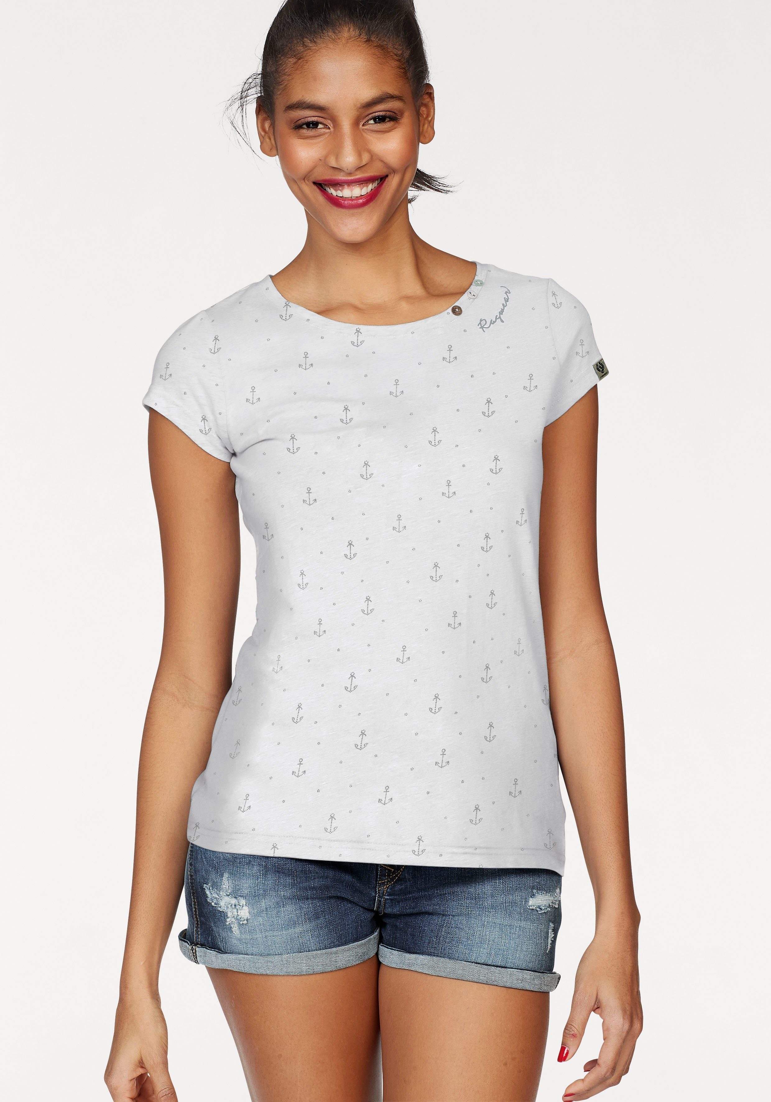 Ragwear T-Shirt FLORAH A ORGANIC O mit maritimen Anker-Allover-Druck white | T-Shirts