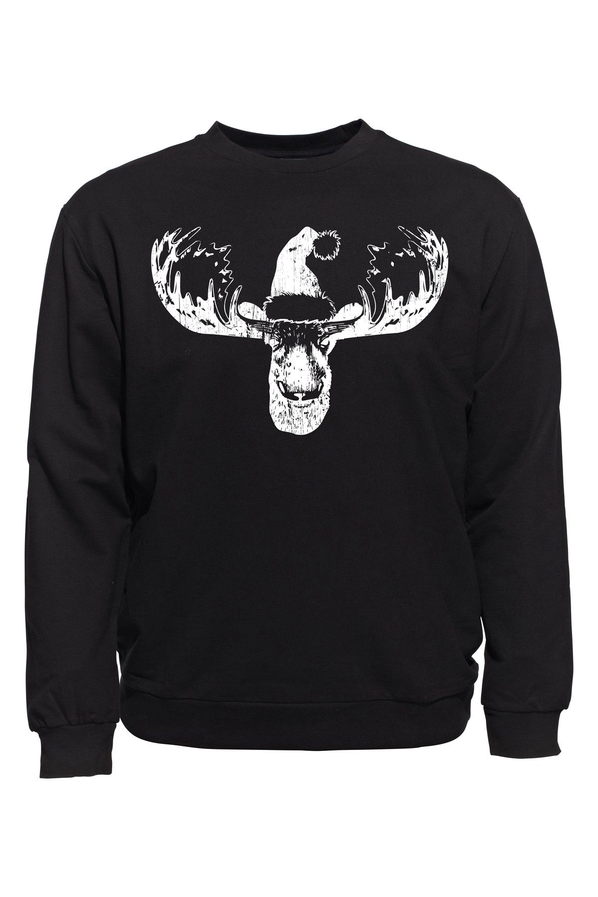 mit Rundhals-Ausschnitt schwarz AHORN ELCH MIT HUT Sweatshirt SPORTSWEAR