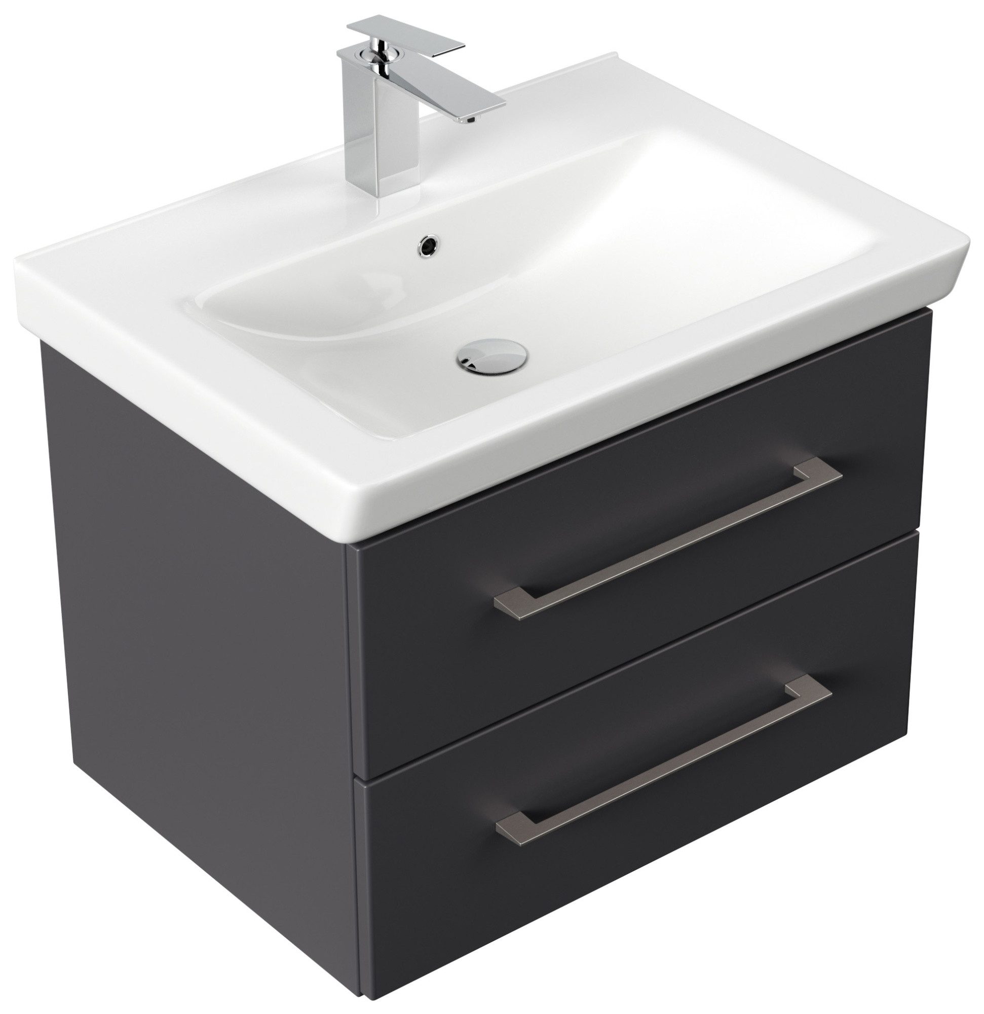 Magnolia Home Waschtisch Badmöbel City 65cm mit V&B Subway 2.0 Waschbecken SoftClose Anthrazit