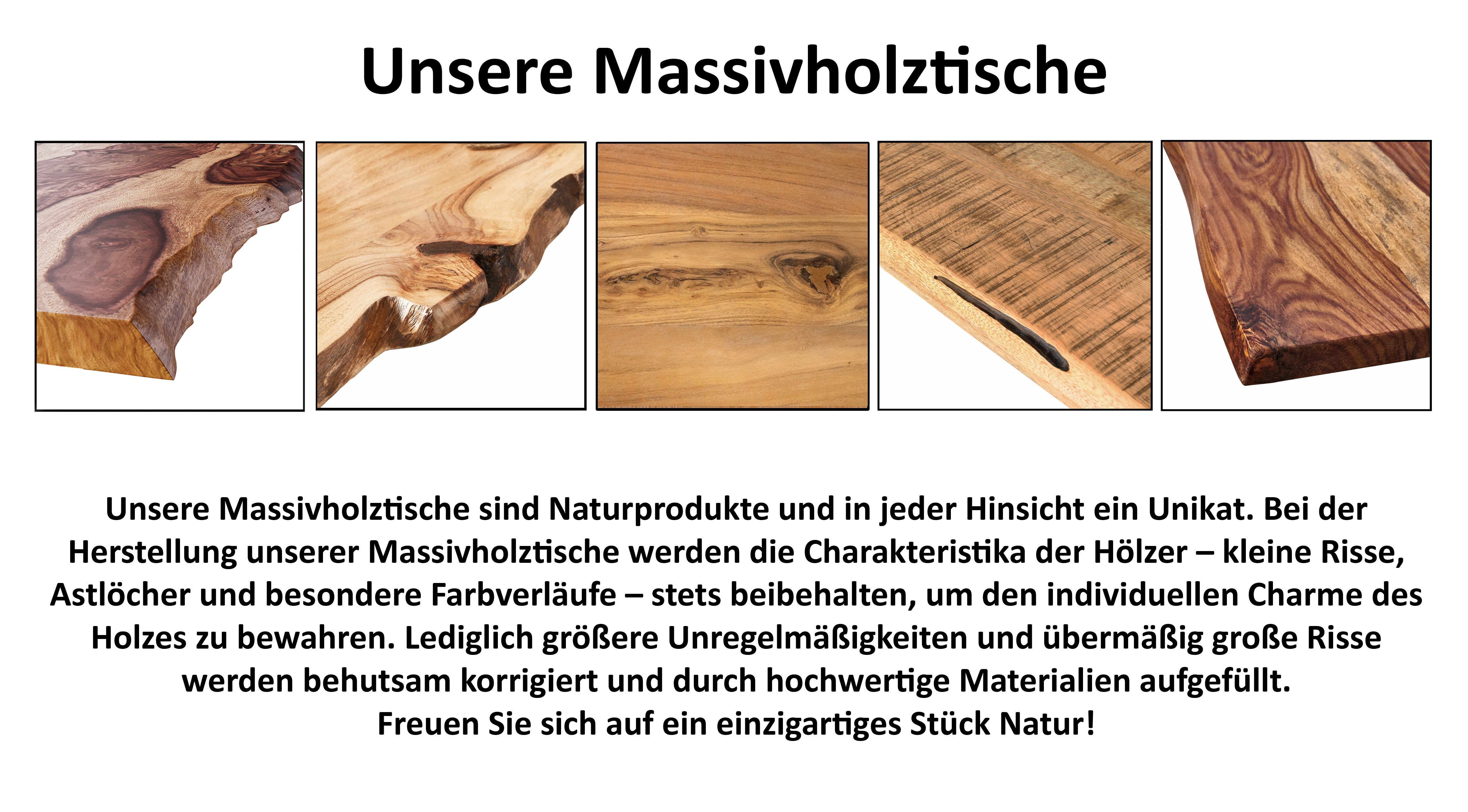 Junado® Akazie Baumkantentisch Xaver, 35mm natürliche Massivholz nussbaumfarben Baumkante X-Gestell