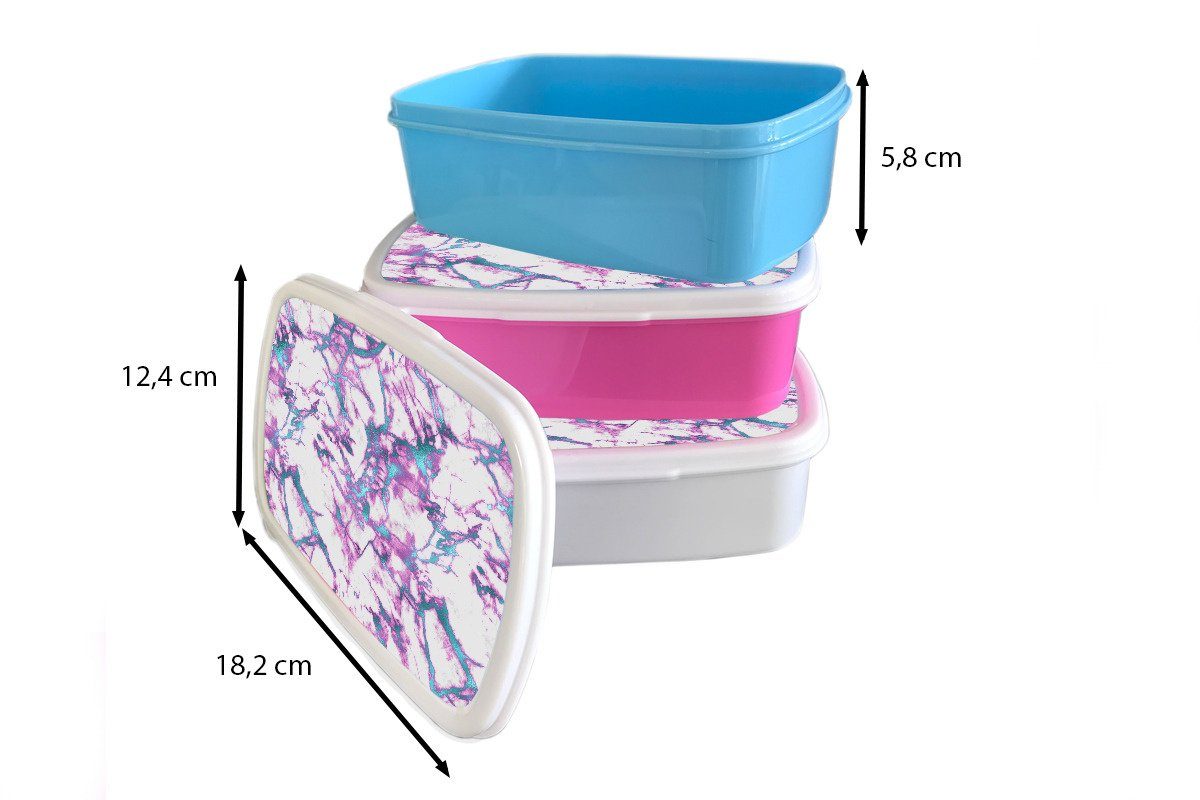 MuchoWow Lunchbox Marmor - für Kunststoff, Erwachsene, Blau und Mädchen Rosa und weiß für - Jungs Muster, Brotbox (2-tlg), - Kinder Brotdose