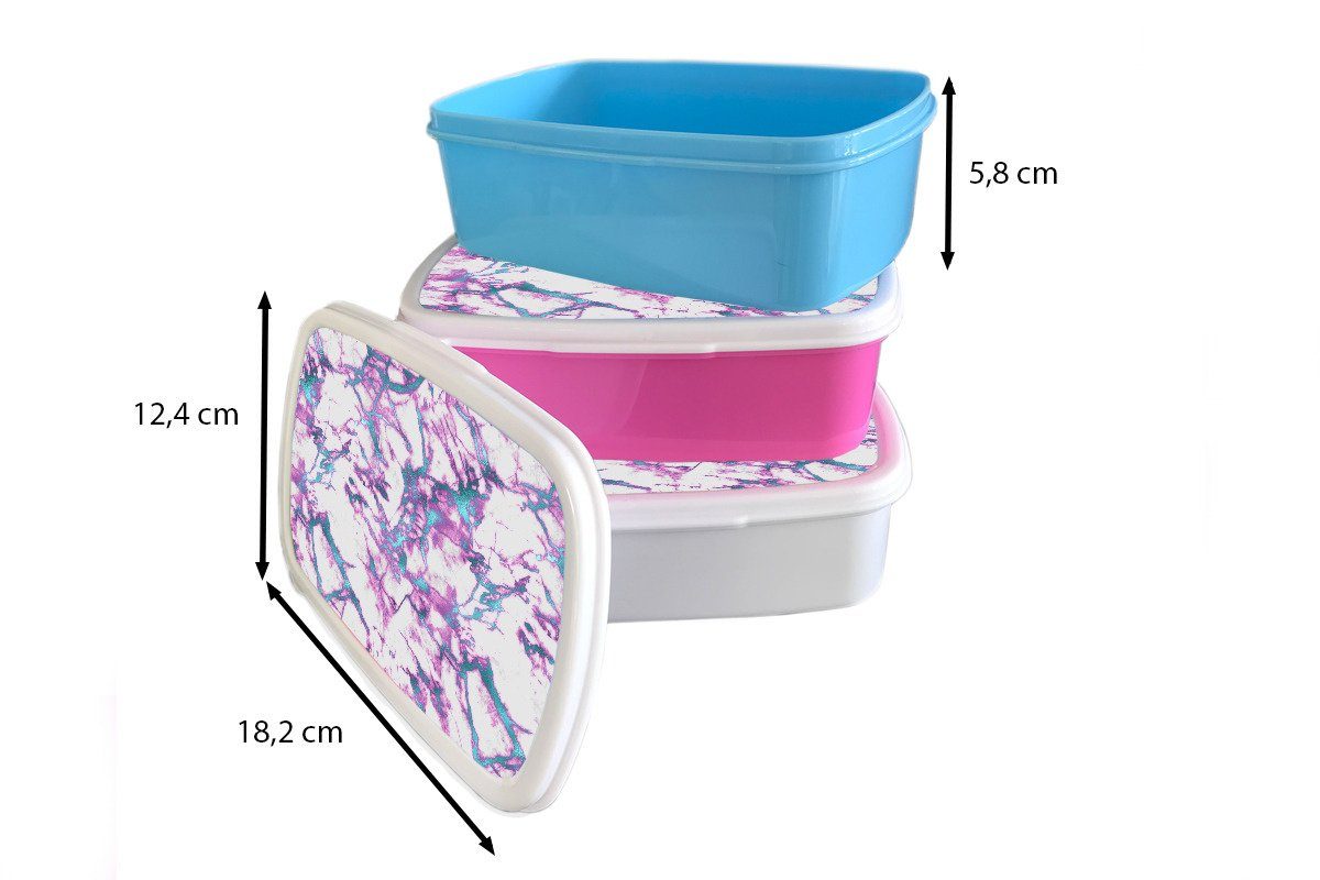 Brotbox Kunststoff Rosa für - - Snackbox, MuchoWow Marmor Kunststoff, Lunchbox Mädchen, - Kinder, (2-tlg), Muster, Brotdose Erwachsene, Blau