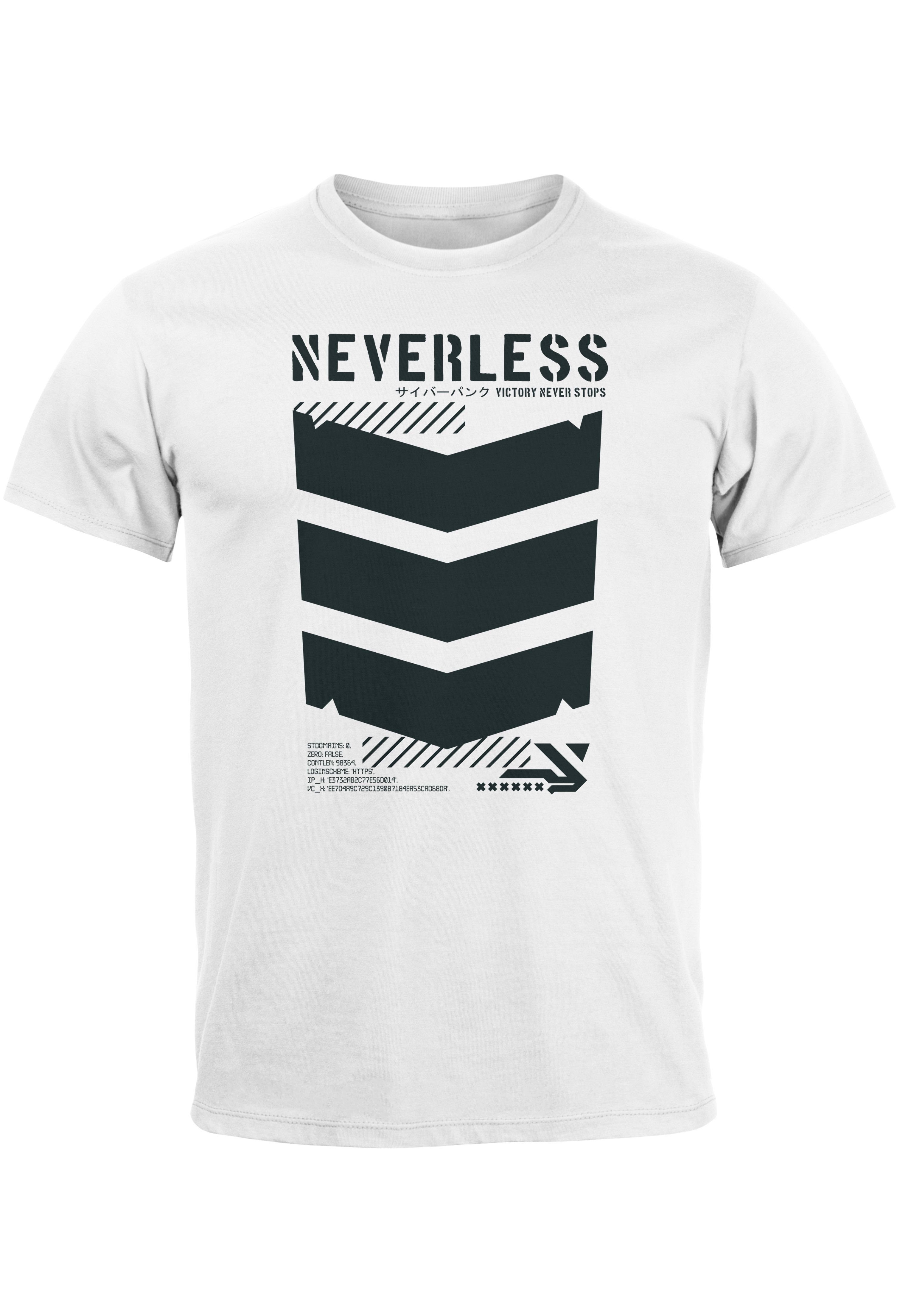 Neverless Print-Shirt Herren T-Shirt Techwear Trend Motive Japanese Streetstyle Military Fas mit Print weiß