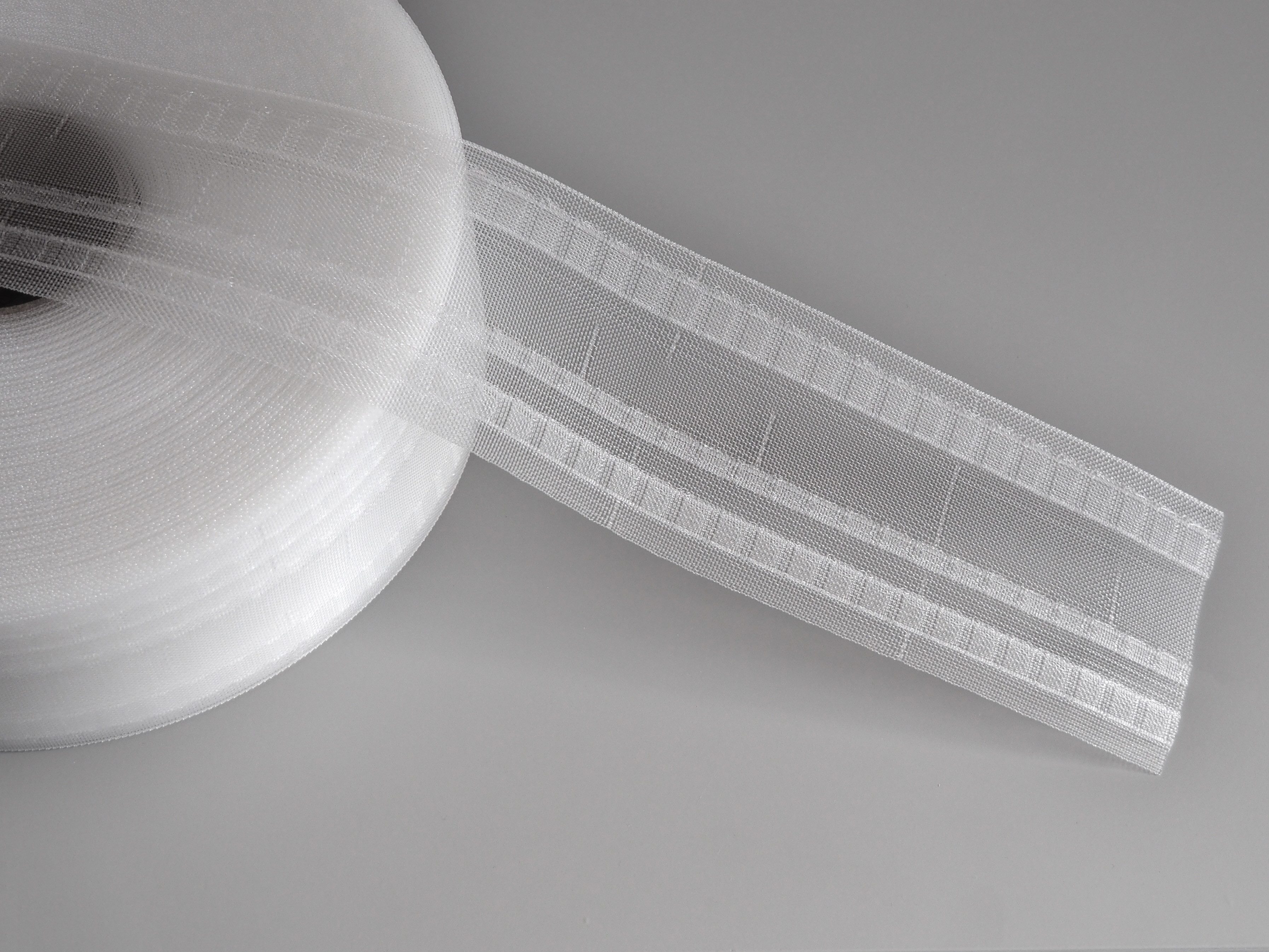 dekondo Faltenband Gardinenband Wellenband Taschenband zum Aufnähen, geeignet für Gleiterkordeln mit 6 oder 8 cm Gleiterabständen, weiß, transparent, variabel