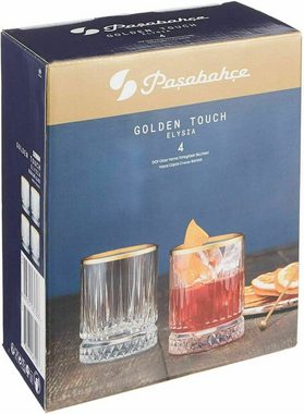 Pasabahce Gläser-Set Elysia, Glas, Golden Touch Wassergläser, Whiskeyglas 4-er Set