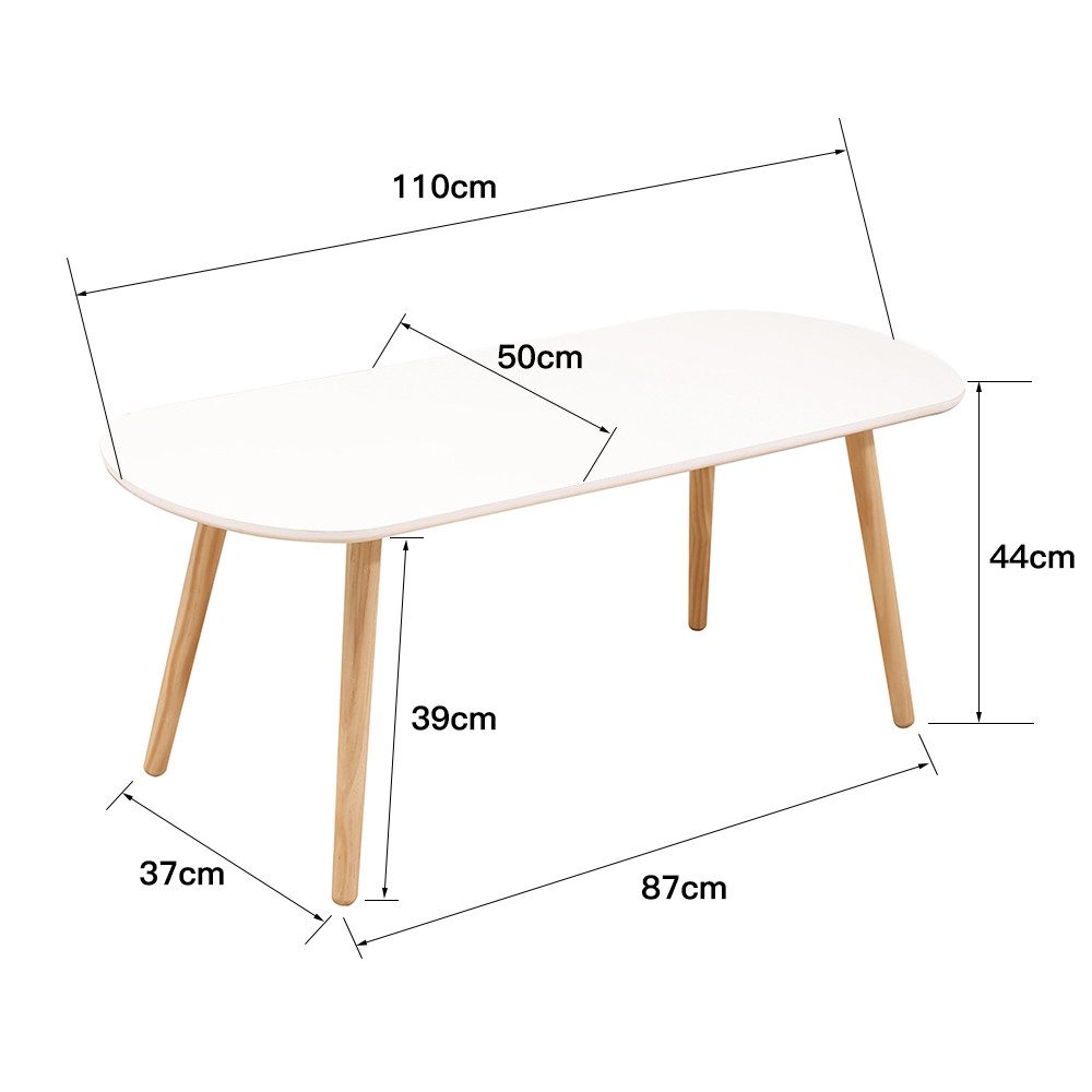 JEOBEST Couchtisch Rechteckiger Wohnzimmertisch, Skandinavischer Weiß, 110 x 50 x 44 cm – Bild 4 von 5