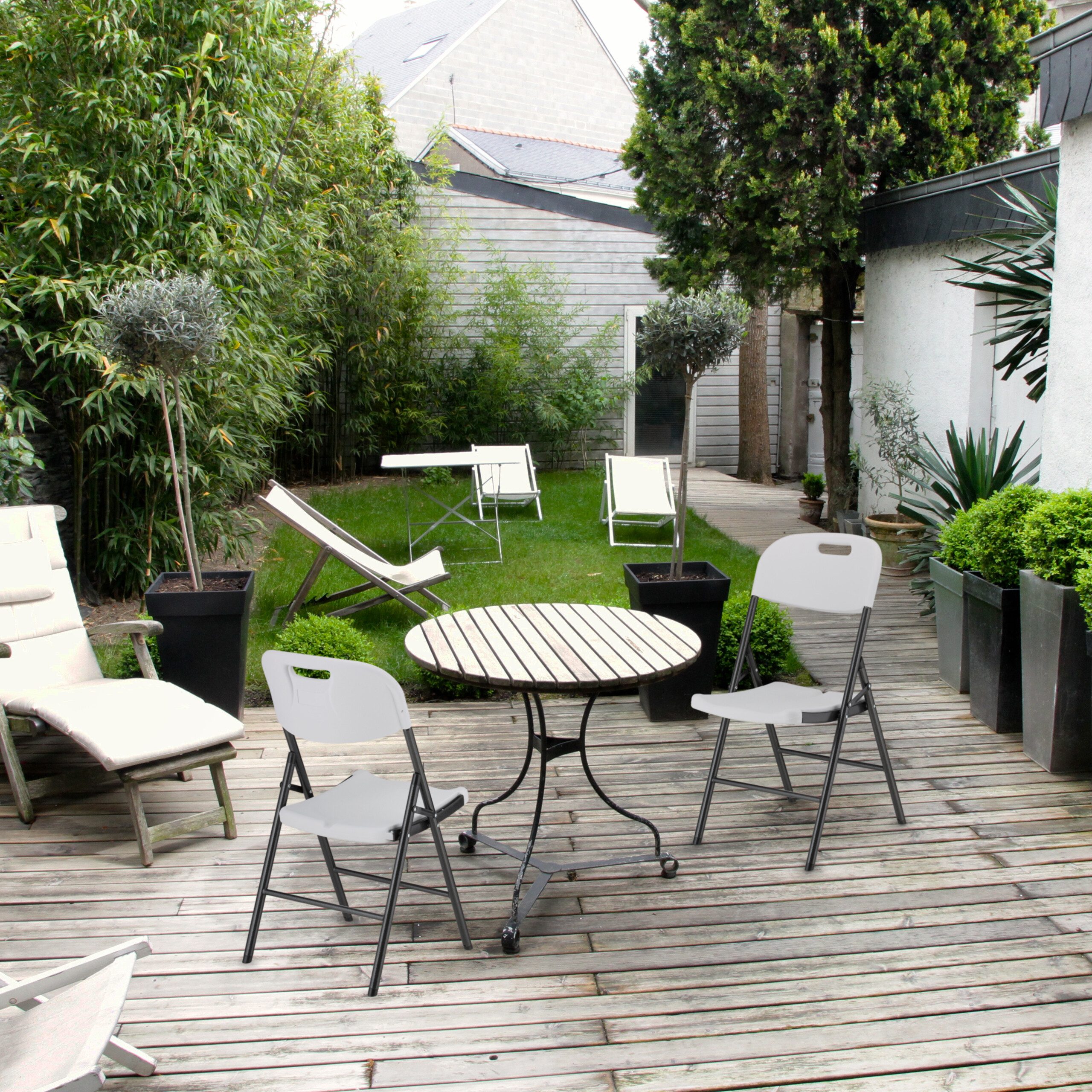 relaxdays Klappstuhl für Garten im 2er Set (2er Set), weiß