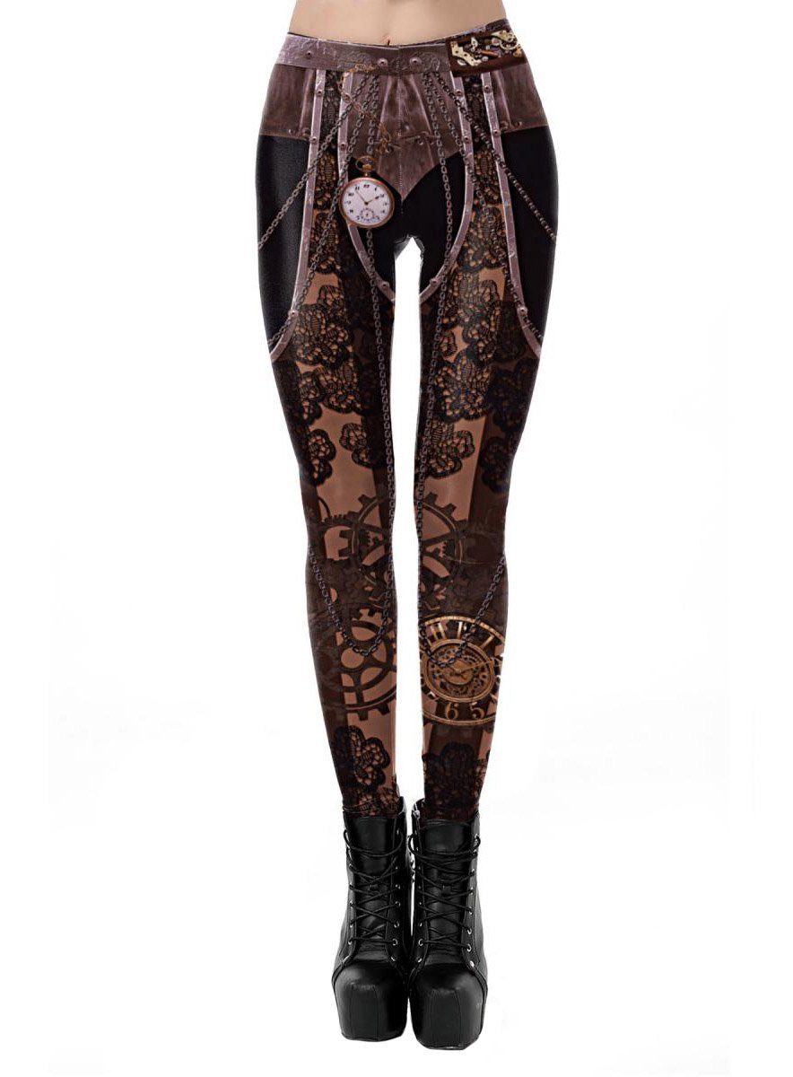 Metamorph Kostüm Steampunk Print Leggings, Elastische Leggings mit Steampun günstig online kaufen