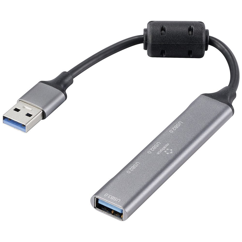 USB-Verteiler Renkforce RF-6250246 3+1 Port USB-Kombi-Hub mit Aluminiumgehäuse Schwa