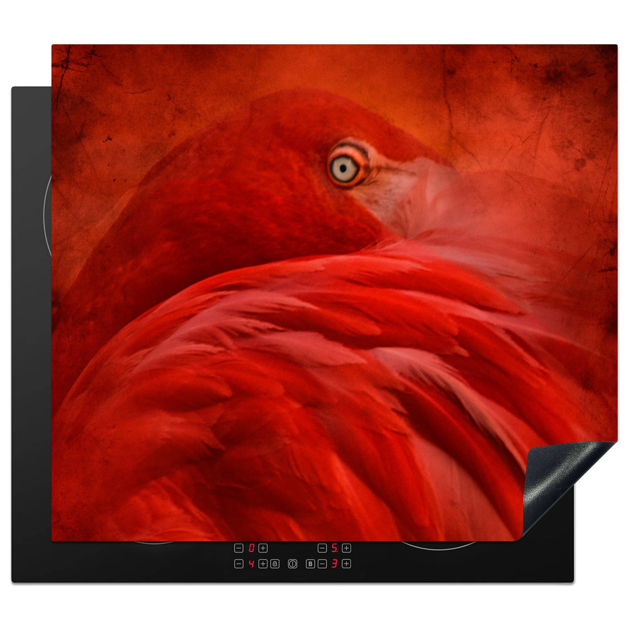 Rot Vogel cm, (1 MuchoWow Arbeitsfläche tlg), Mobile - Herdblende-/Abdeckplatte Tiere, Tropisch Ceranfeldabdeckung 60x52 nutzbar, - Vinyl, -