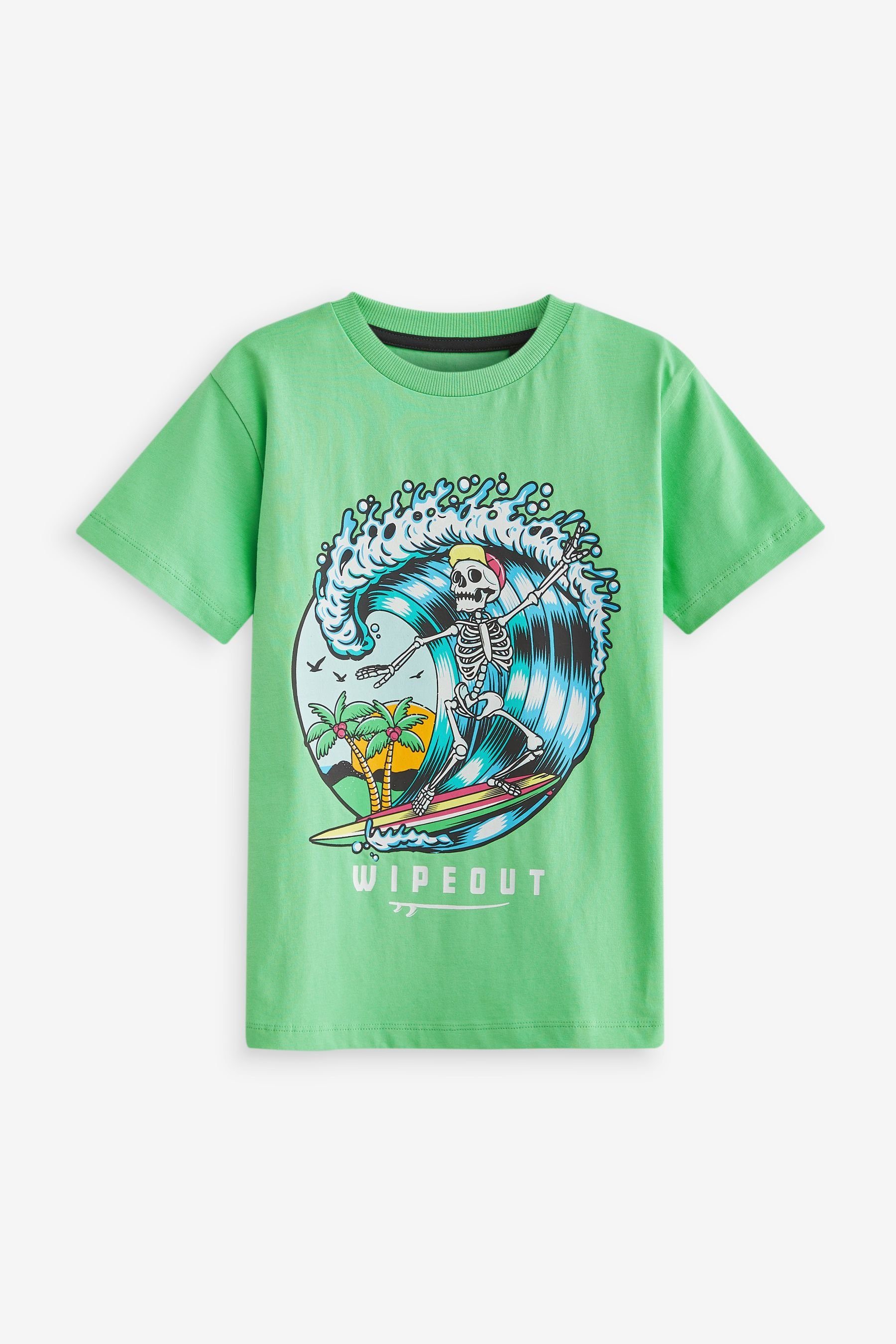 Next T-Shirt Grafik-T-Shirt (1-tlg) Green Surfing Skeleton | T-Shirts