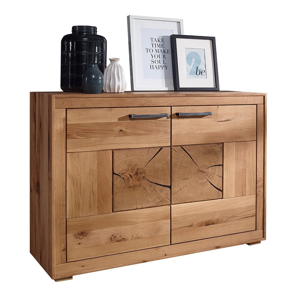 Lomadox Sideboard WINNIPEG-69, Kommode 110cm, Eiche massiv geölt, Hirnholz-Details, montiert