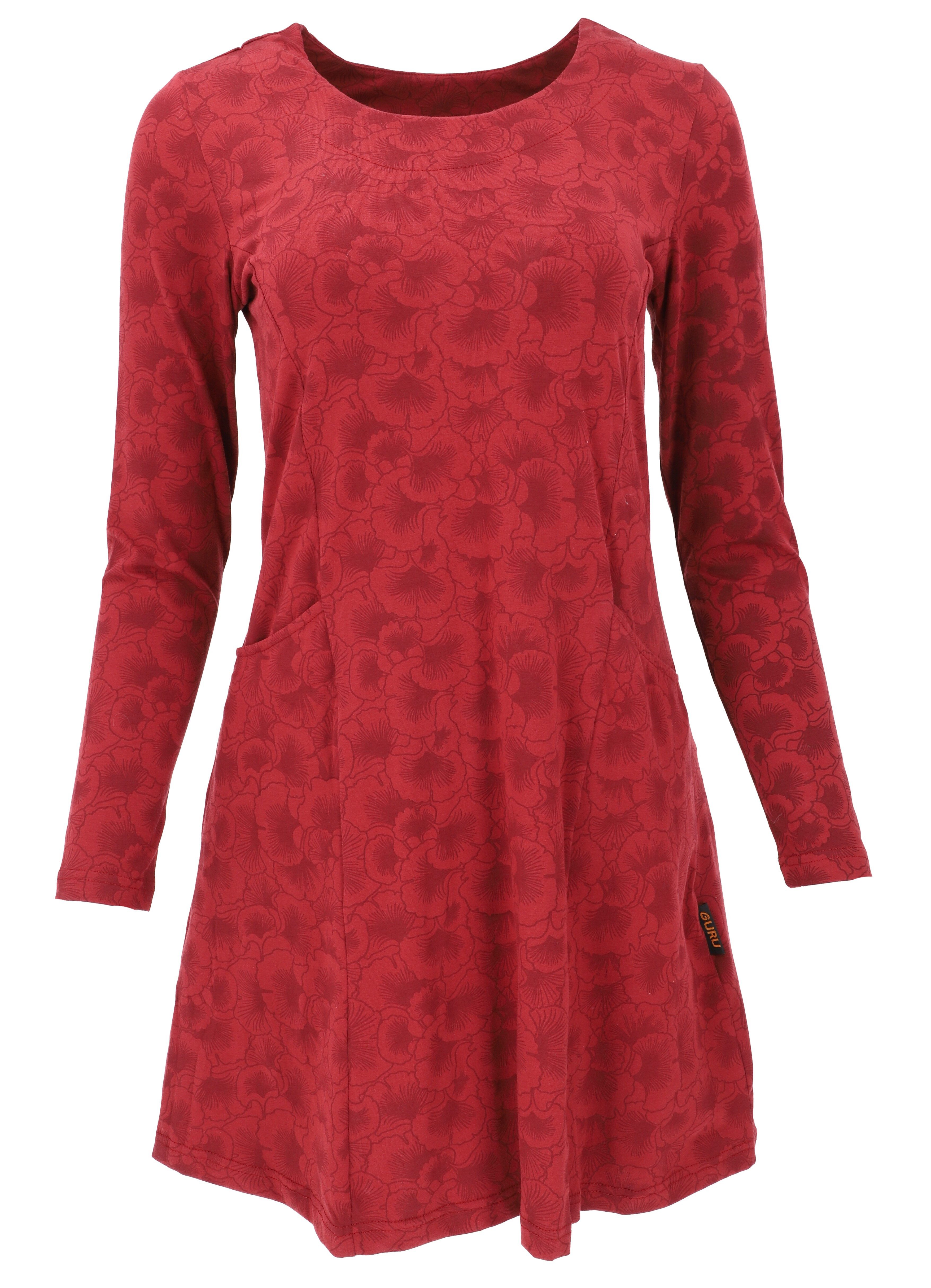 Guru-Shop Midikleid Langärmliges Kleid aus Bio-Baumwolle - rot alternative Bekleidung