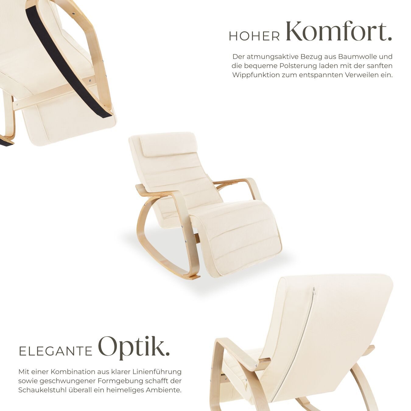 tectake Schaukelstuhl Relaxsessel Onda (Set, 1 St), Robuste Konstruktion mit großer Tragkraft