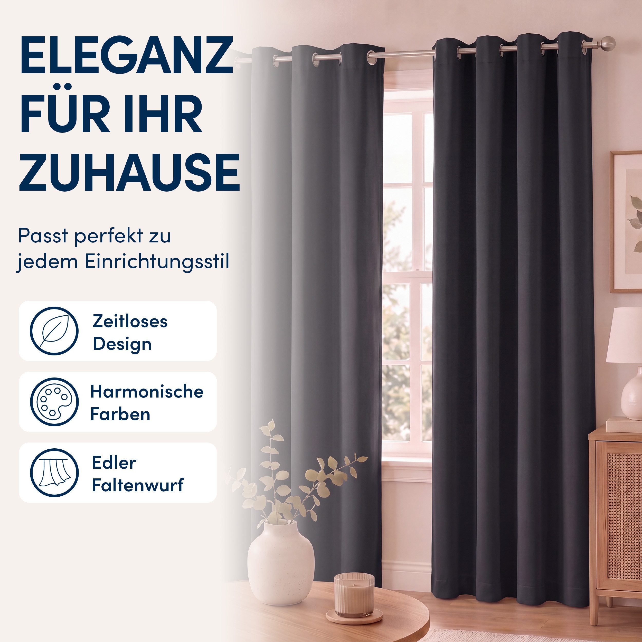 Stoffschmiede Gardine Blickdicht - Kräuselband & Ösen, Ösen – Bild 4 von 5