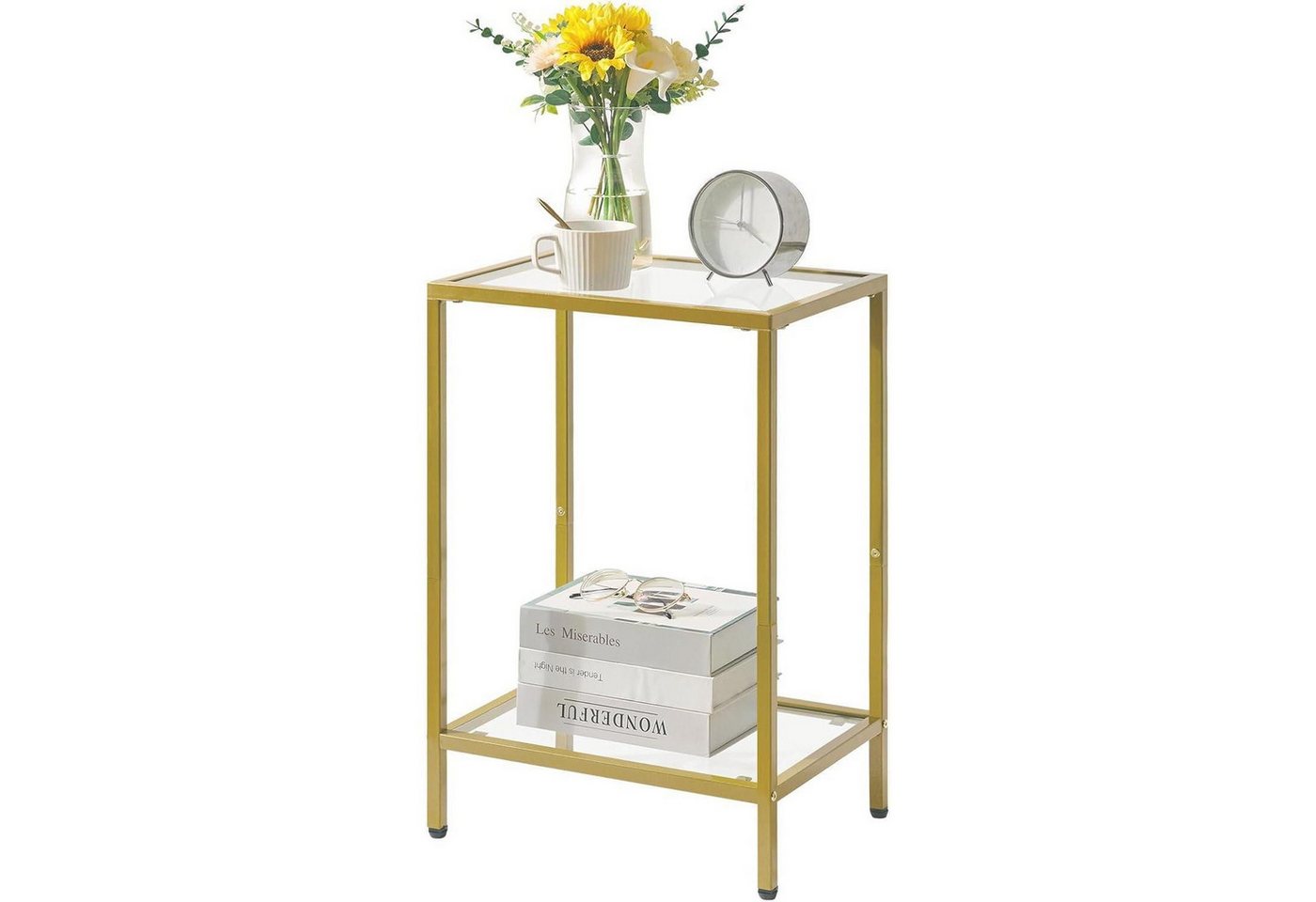 LuxusKollektion Beistelltisch Beistelltisch Quadratischer Couchtisch Metallrahmen gehärtetes Glas