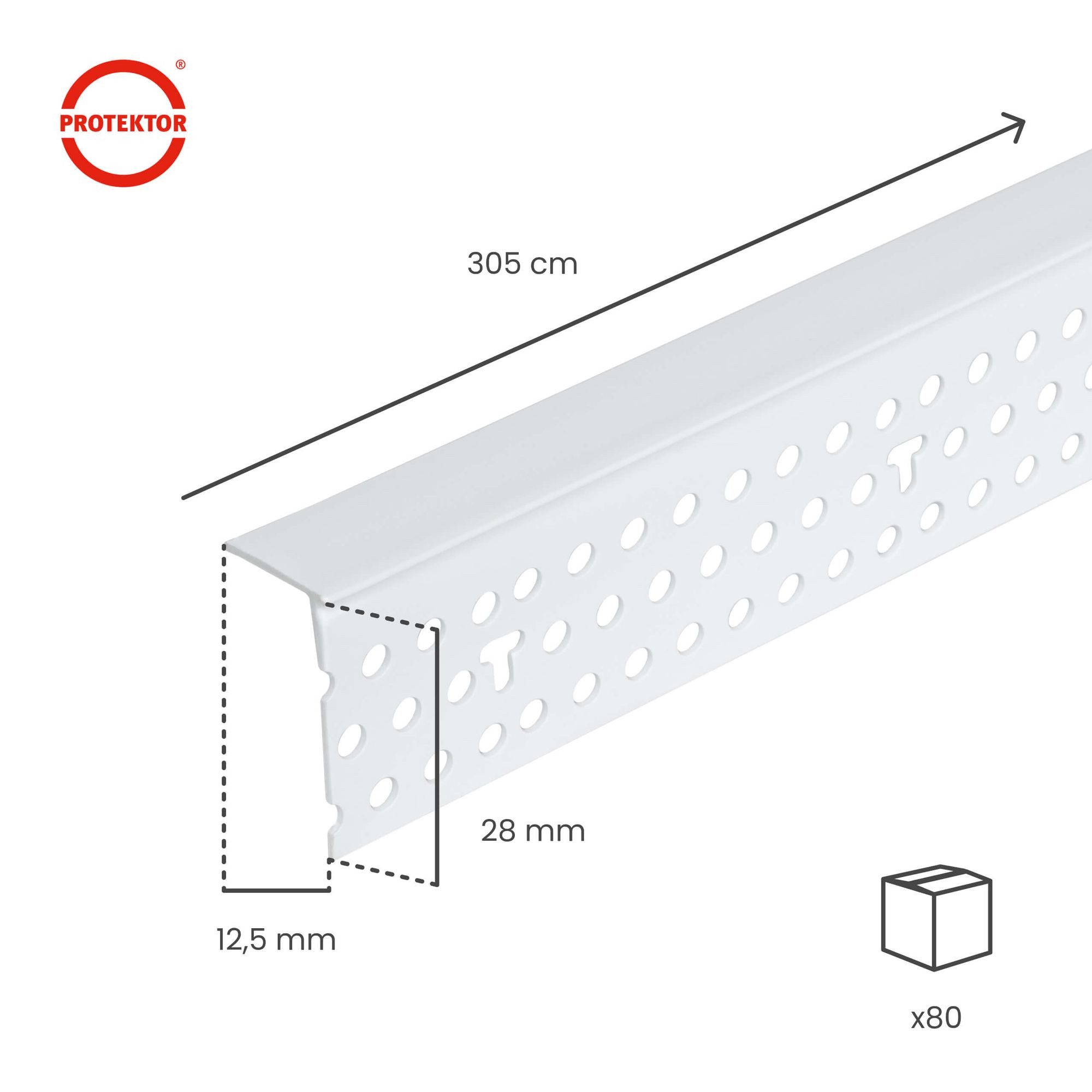 PROTEKTOR Profil Abschlussprofil Göppinger Profil 37864 (80 Stück, 305 cm, 80-St), Kantenschutz für 12,5 mm Gipskartonplatten