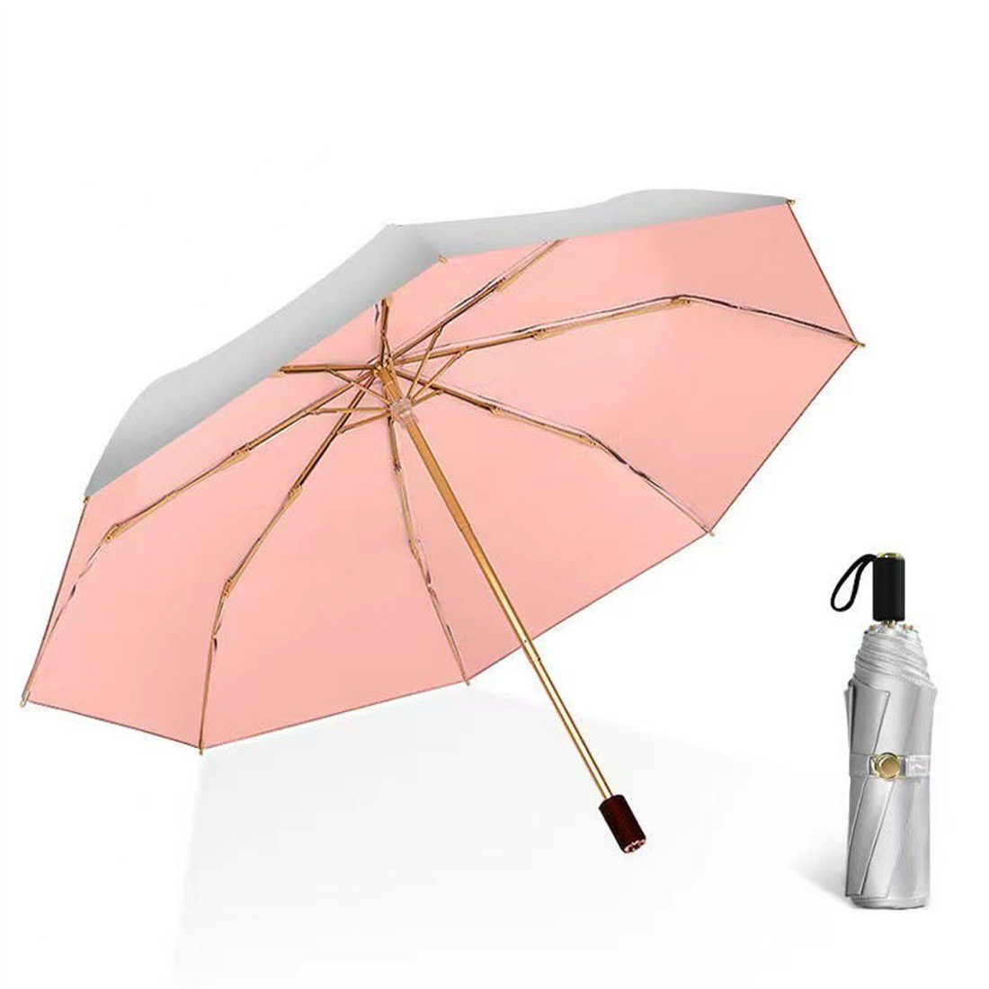 Taschenregenschirm Regenschirm Sonnenschirm, UV-Faltschirm, Rosa Vinyl-Sonnenschirm, Doppelter DÖRÖY