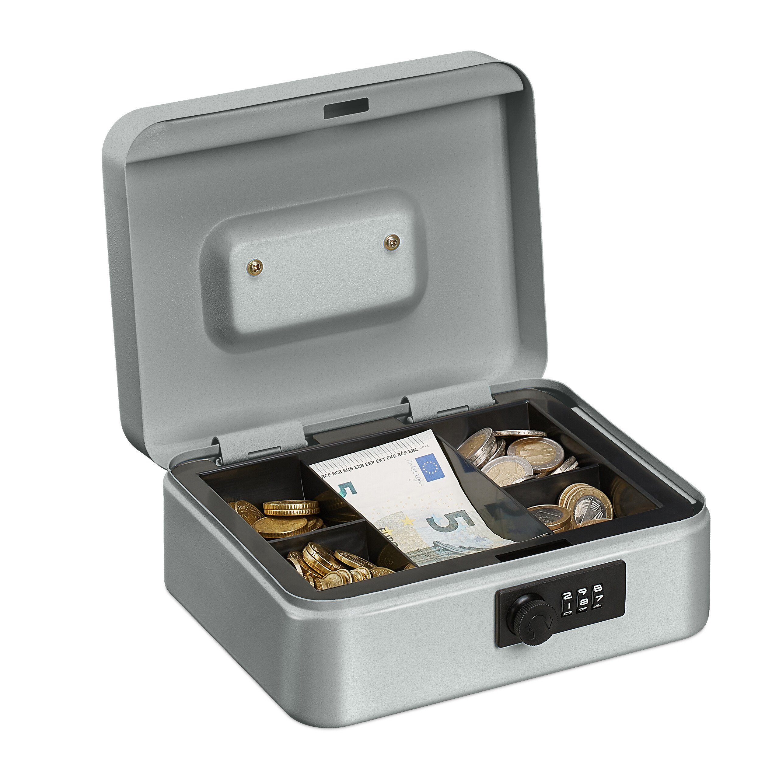 relaxdays Geldkassette mit Zahlenkombinatio, silber