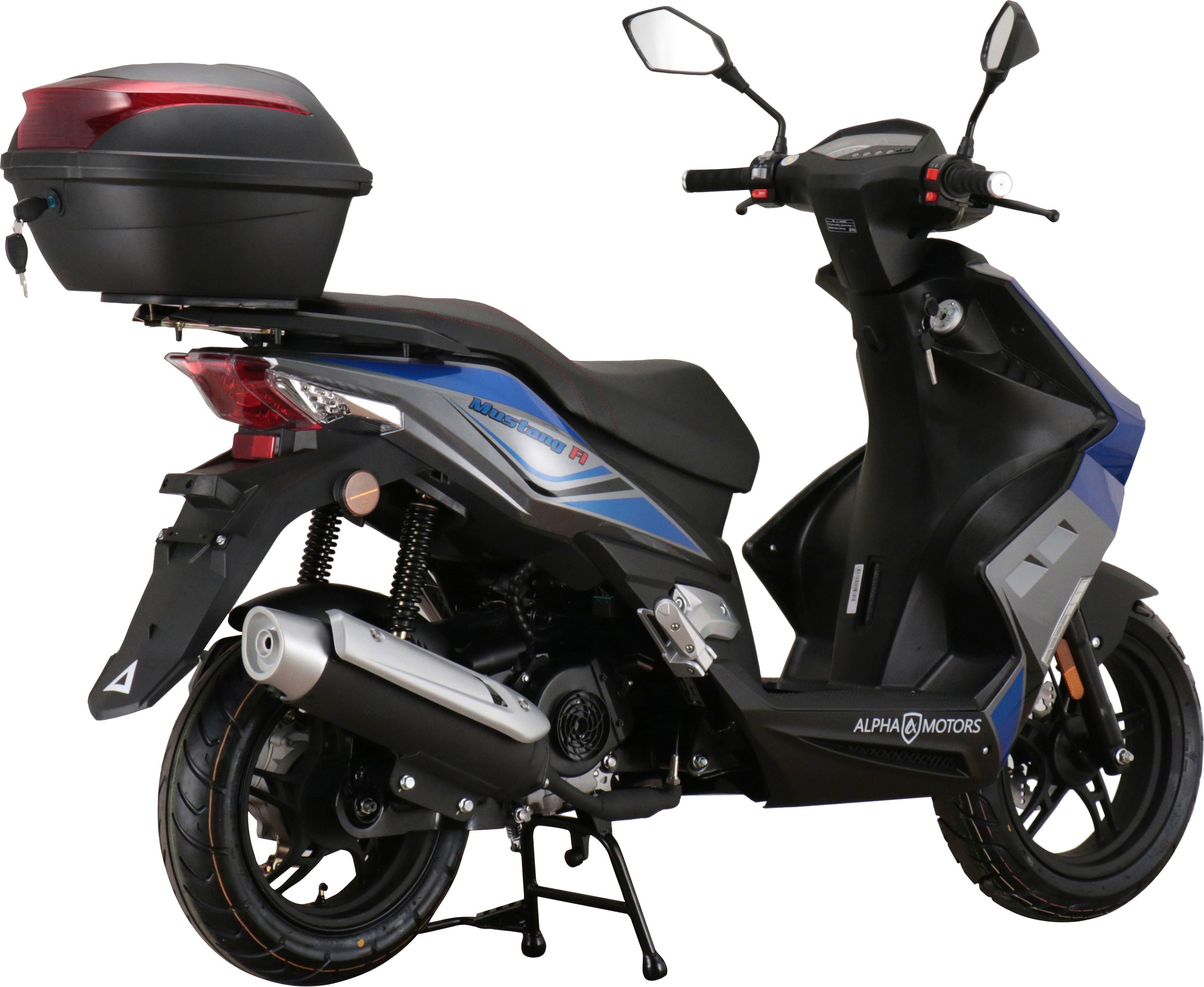 blau-grau inkl. Mustang Topcase), Alpha mit 50 Motors FI, Euro Topcase Motorroller 45 km/h, 5, ccm, (Set,