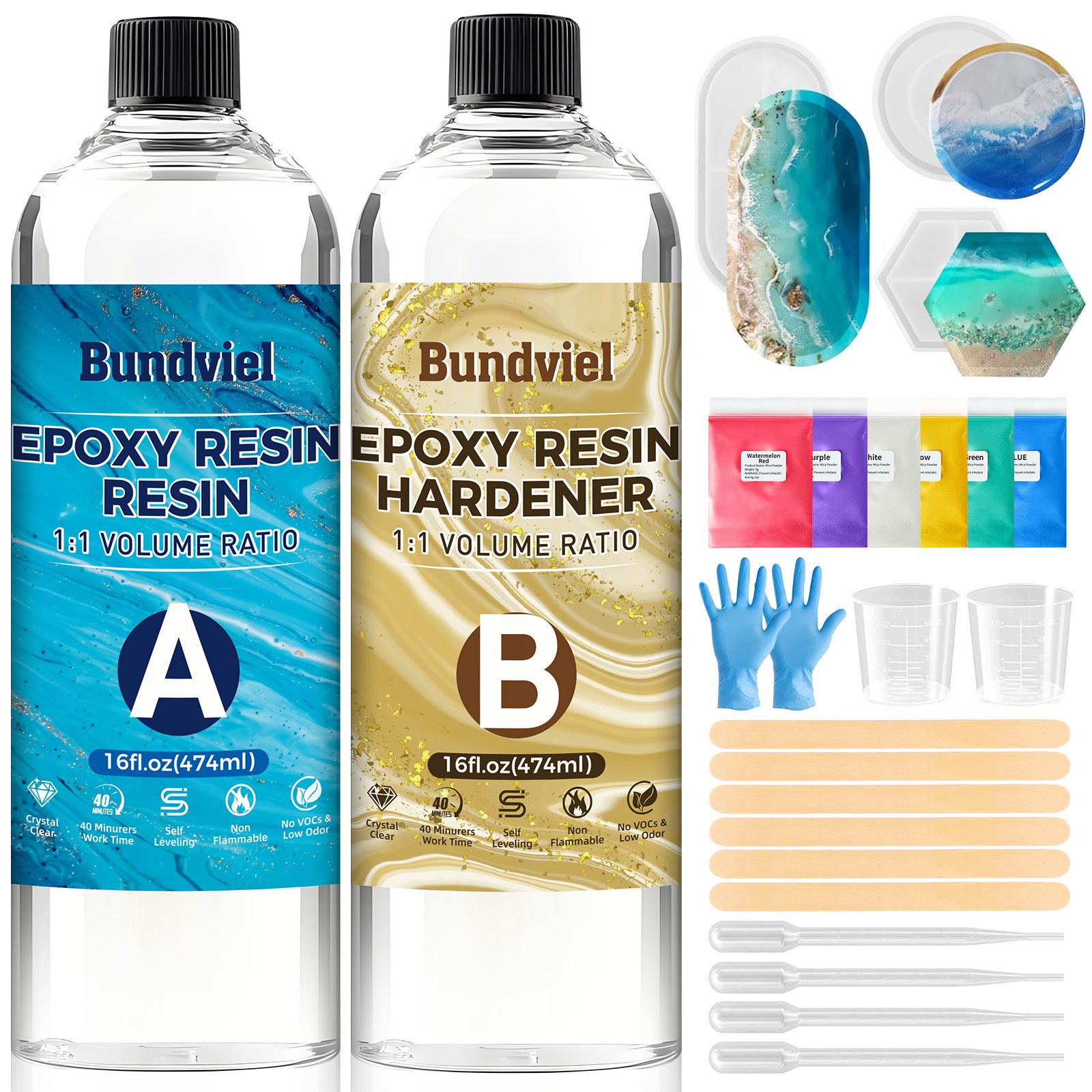 Bundviel Epoxidharz Epoxidharz 64/128OZ Epoxidharz Mit Härter Set,Epoxidharz Set Anfänger