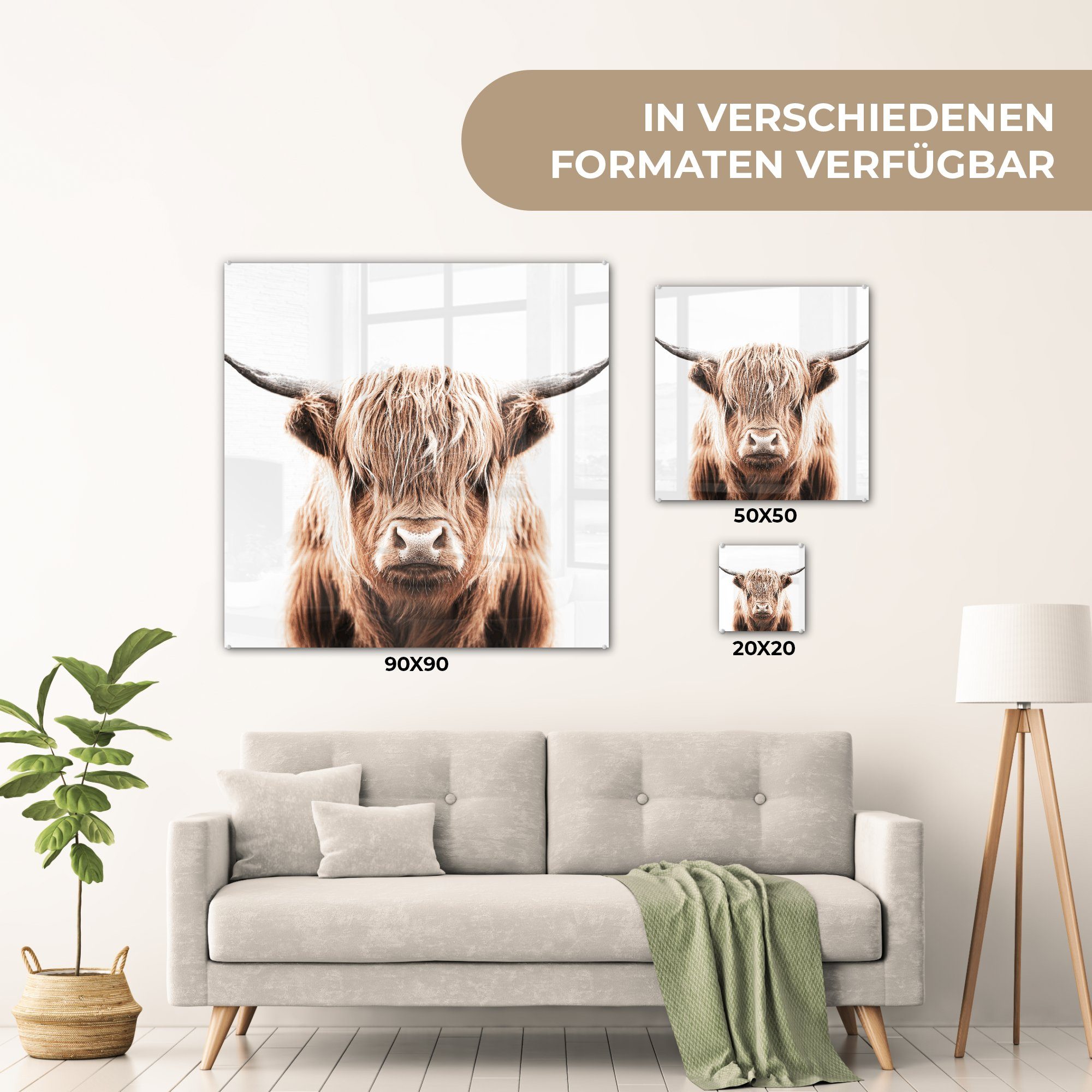 auf Kuh, Glasbilder - - Foto Highlander Tiere - St), Glas MuchoWow Bilder Schottischer auf Wandbild (1 Acrylglasbild - Glas Wanddekoration -