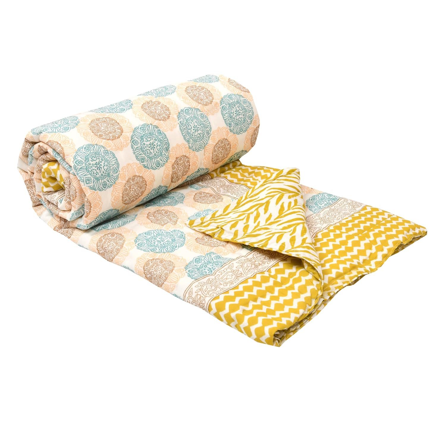 Ready Rugs Baumwollbettdecke Handbedruckte Steppdecke aus reiner Baumwolle, King Size, federleicht, Federleicht