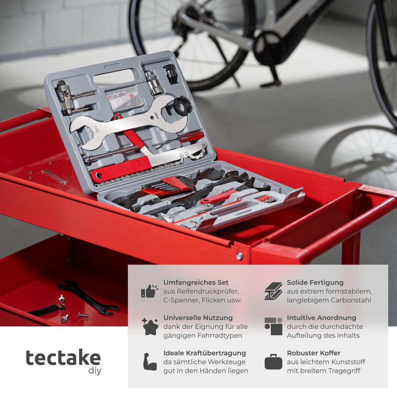 tectake Fahrradwerkzeugset Fahrradwerkzeug 50-teilig, (1-tlg), umfangreiche günstig online kaufen