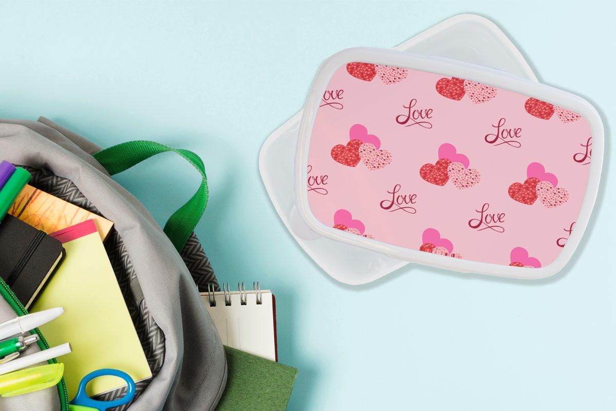 Design und Liebe Lunchbox Kinder - Kunststoff, (2-tlg), für - weiß Mädchen Brotbox und Liebesgeschenk, Erwachsene, MuchoWow für Brotdose, Jungs