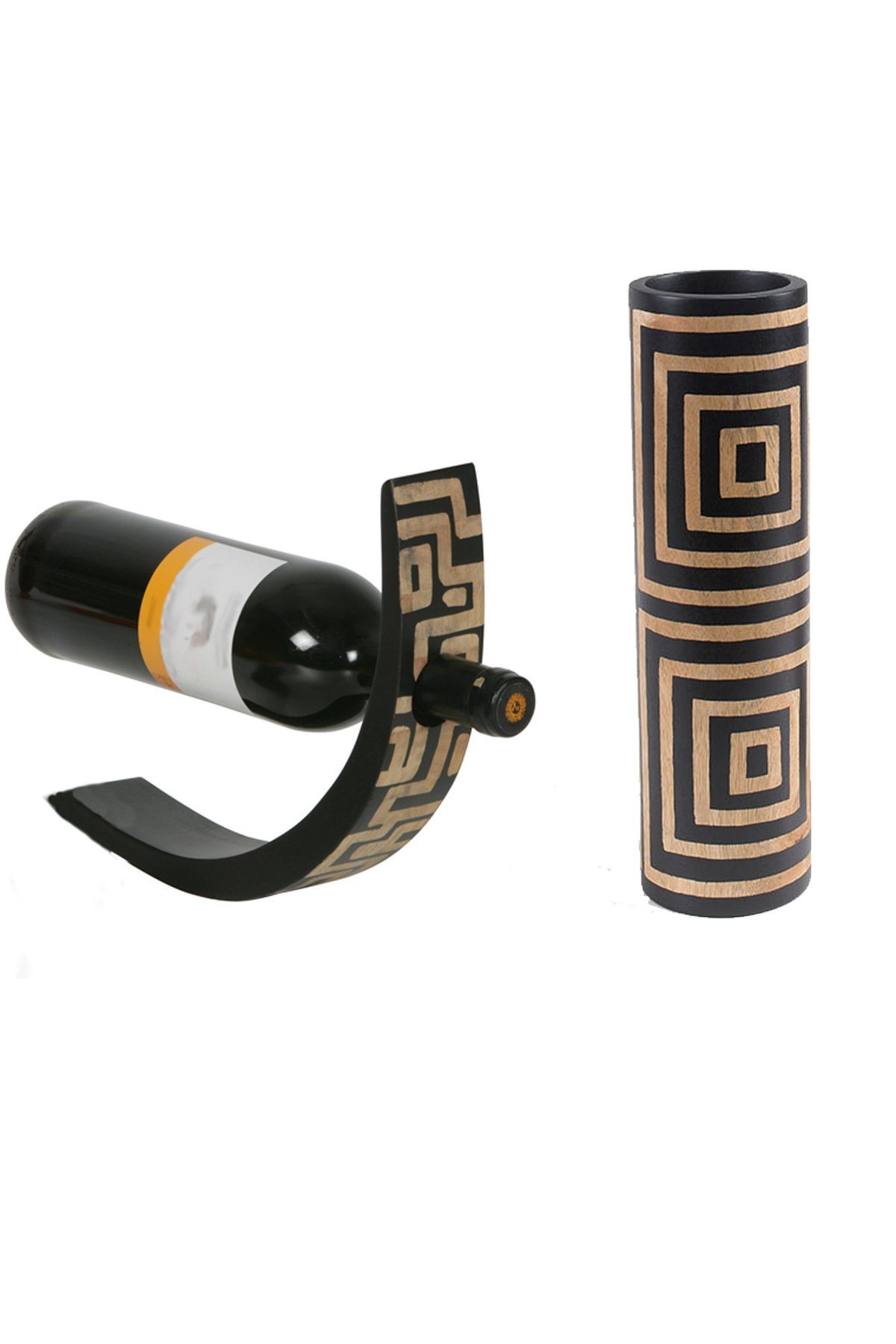 Holz Tischvase ARTRA & Designvase, schwarz Deko, Mangoholz " " St), Afrika Dekoration, Dekovase, Flaschenhalter Quadrate Vase Set (0 braun Holzvase,