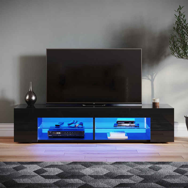 SONNI Lowboard TV Schrank schwarz mit 12 Led Farben Beleuchtung, 135x39x30cm, tv schrank in wohnzimmer, sideboards