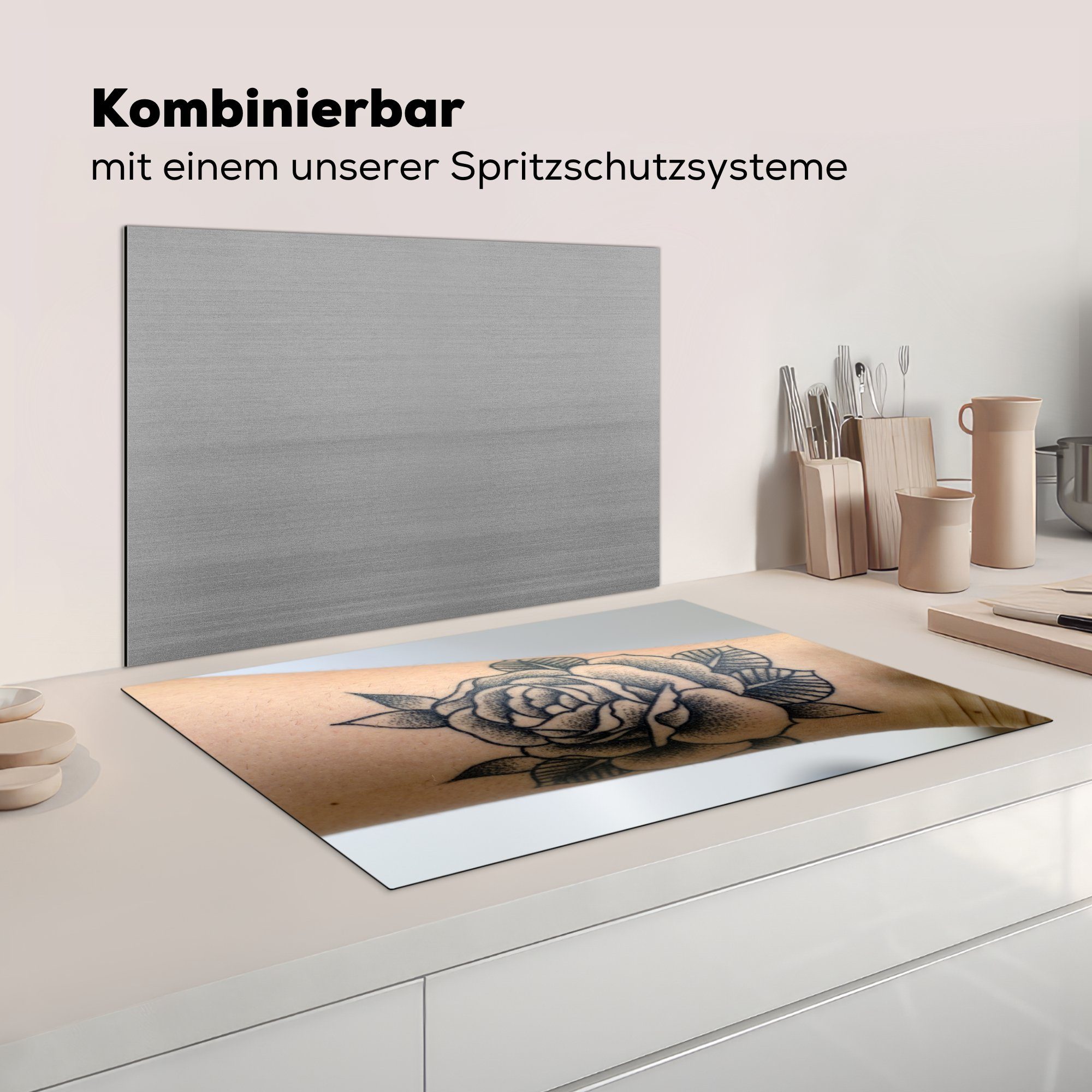 Schutz Vinyl, 81x52 tlg), Rose, für Ceranfeldabdeckung die Induktionskochfeld einer Herdblende-/Abdeckplatte (1 Tätowierung küche, cm, MuchoWow Eine