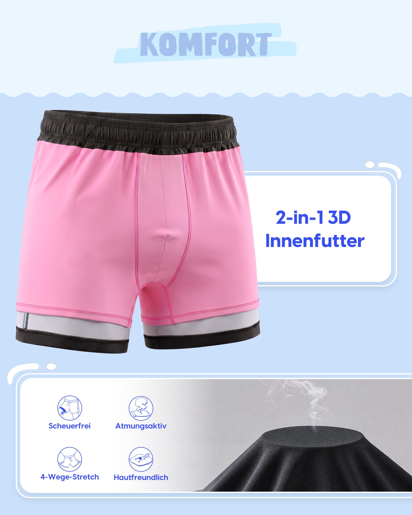 MaaMgic Badehose Shorts Jungen 2-in-1 mit verstellbarem Kordelzug (1-St) Stretch Schwimmshorts mit Innenfutter für Strand und Schwimmbad – Bild 3 von 5
