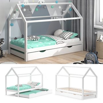 VitaliSpa® Kinderbett Hausbett Gästebett 90x200cm WIKI Weiß Schublade