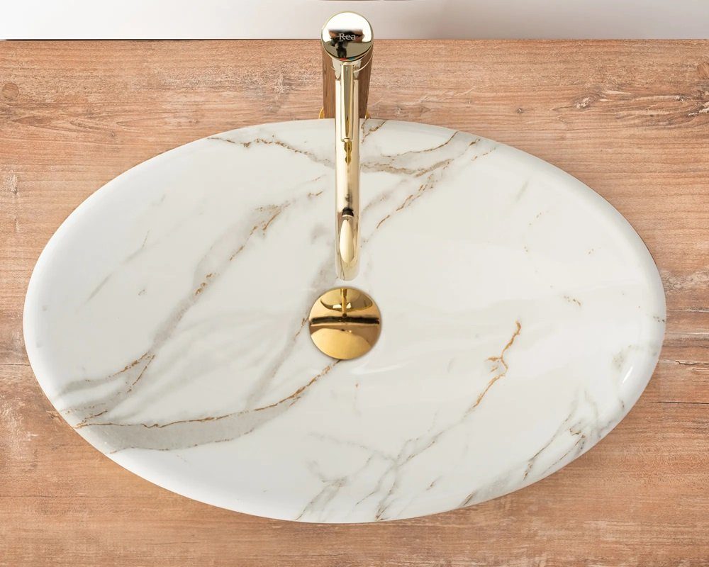 wohnwerk.idee Aufsatzwaschbecken Waschbecken Marmor Optik 53x33cm Pamela Aiax Luxus Design – Bild 4 von 5